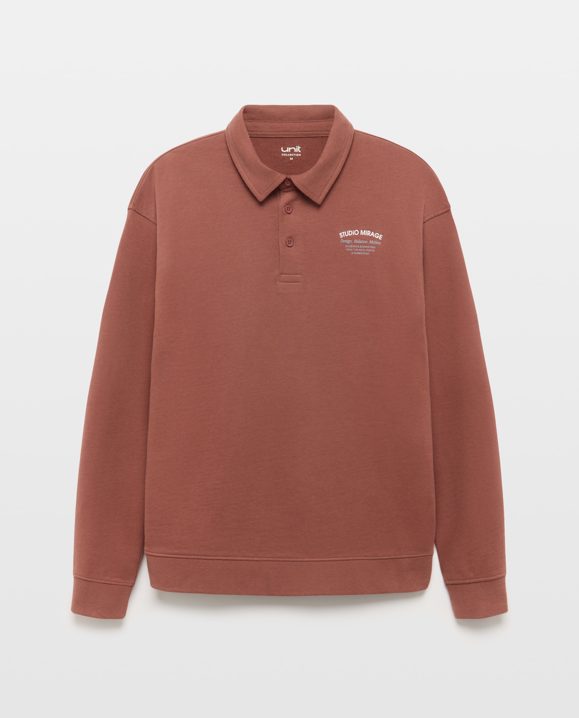 Sudadera de hombre rugby cuello polo lisa STUDIO MIRAGE 770 Terracota-4