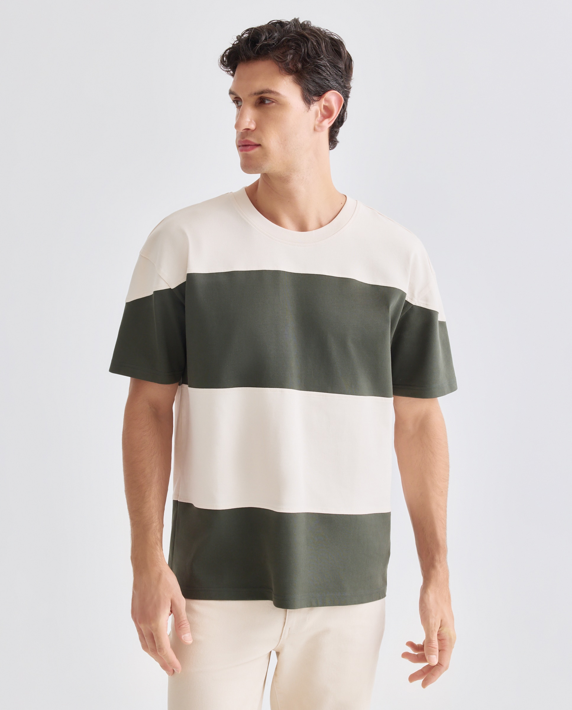 Camiseta de hombre manga corta franjas 280 gr 530 Verde oscuro-2