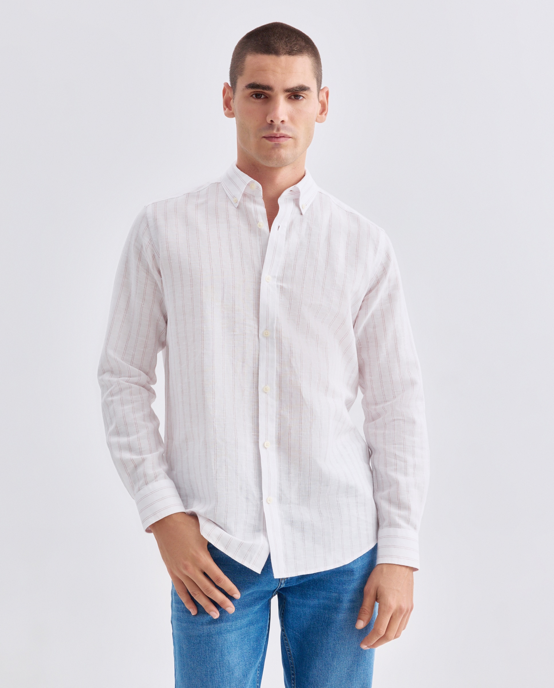 Imagen 0 de Camisa sport hombre lino y algodón rayas