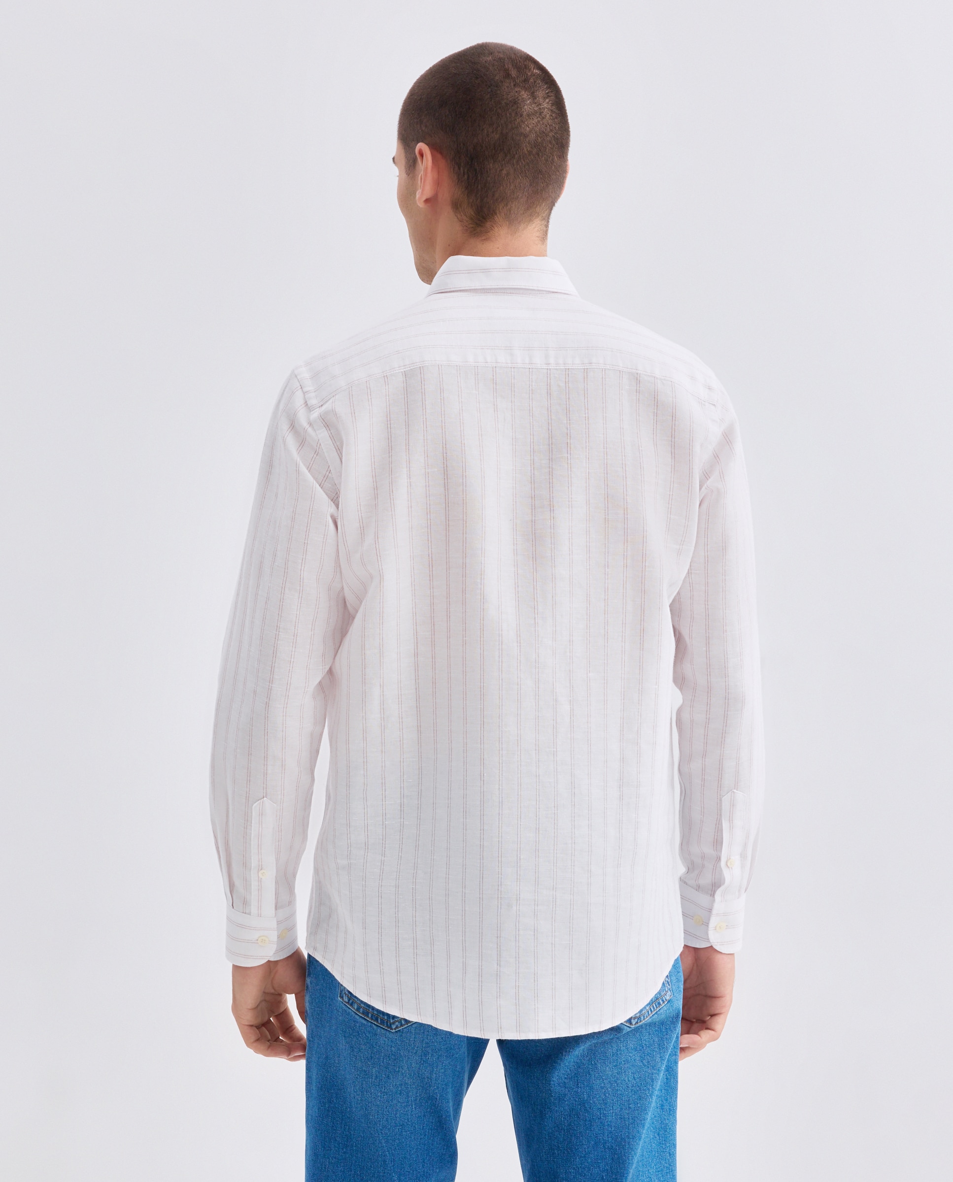Camisa sport hombre lino y algodón rayas 520 Kaki-3
