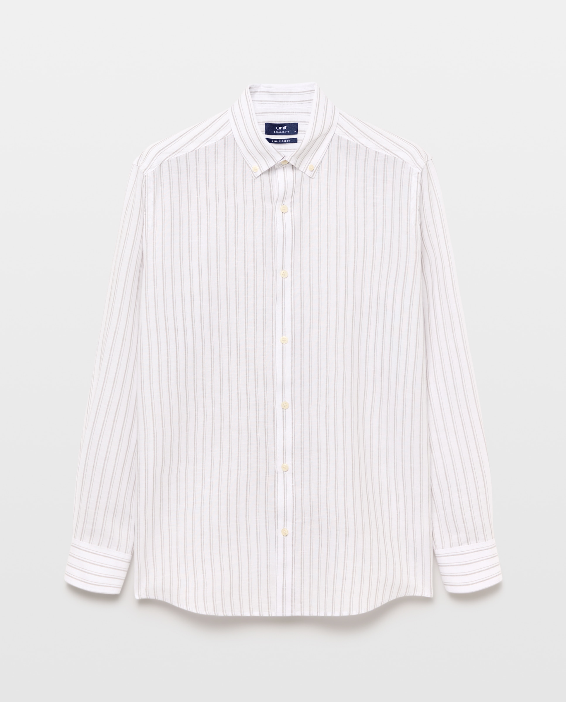 Camisa sport hombre lino y algodón rayas 520 Kaki-4