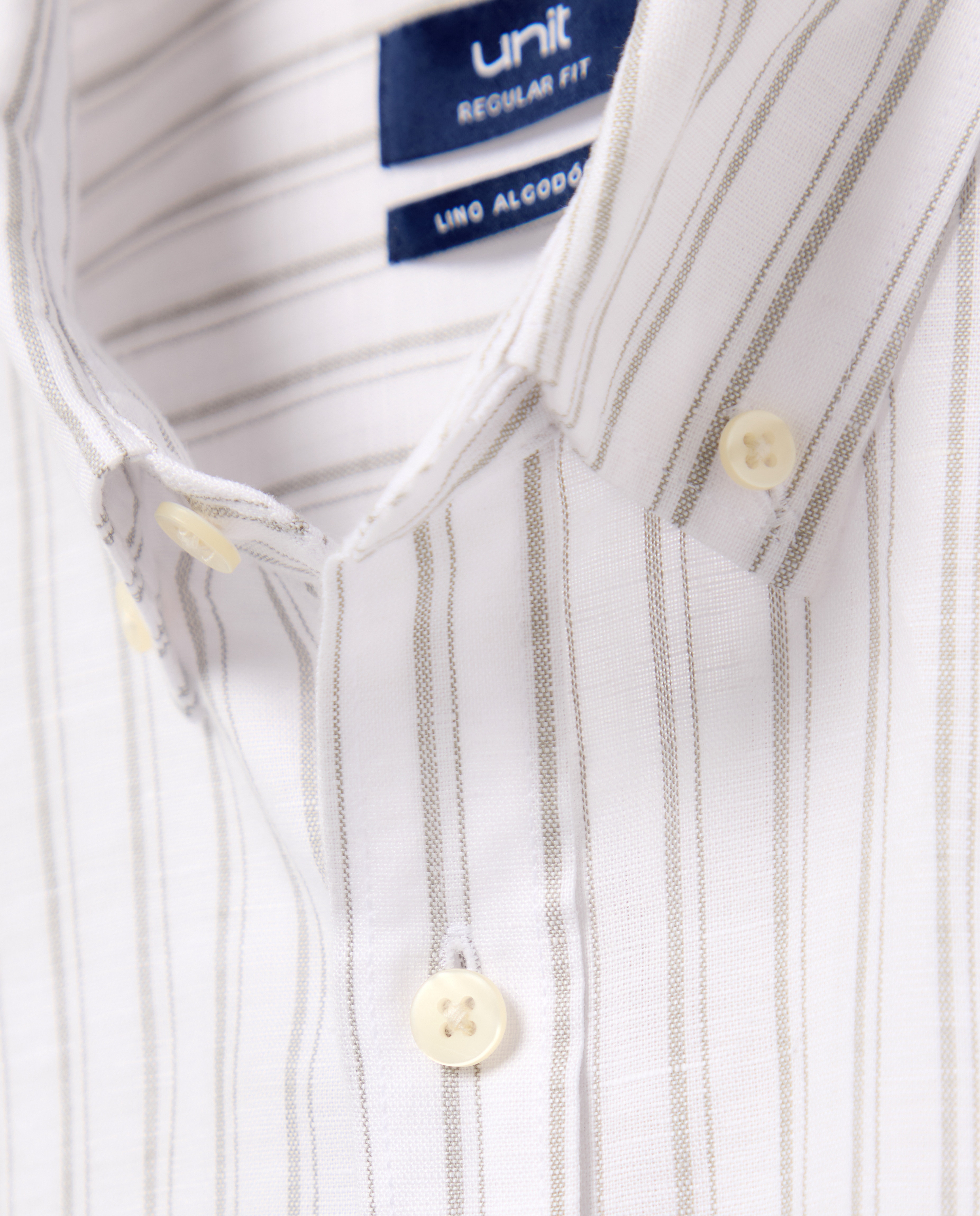 Camisa sport hombre lino y algodón rayas 520 Kaki-5