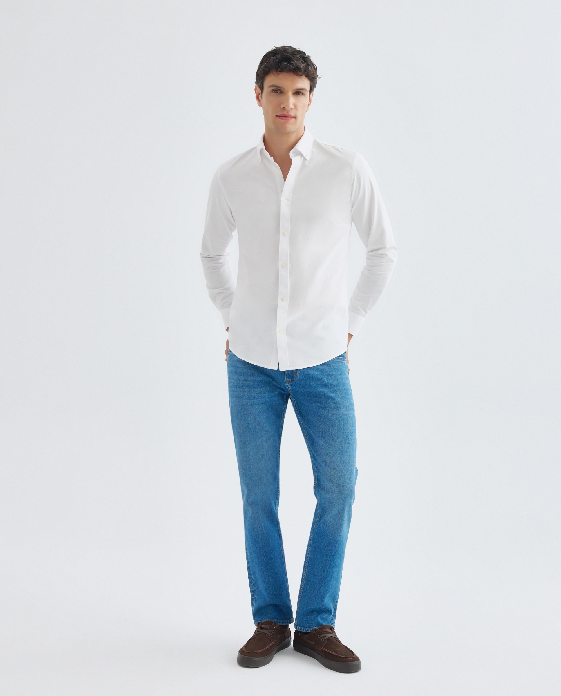 Camisa sport hombre oxdord lisa Blanco-2