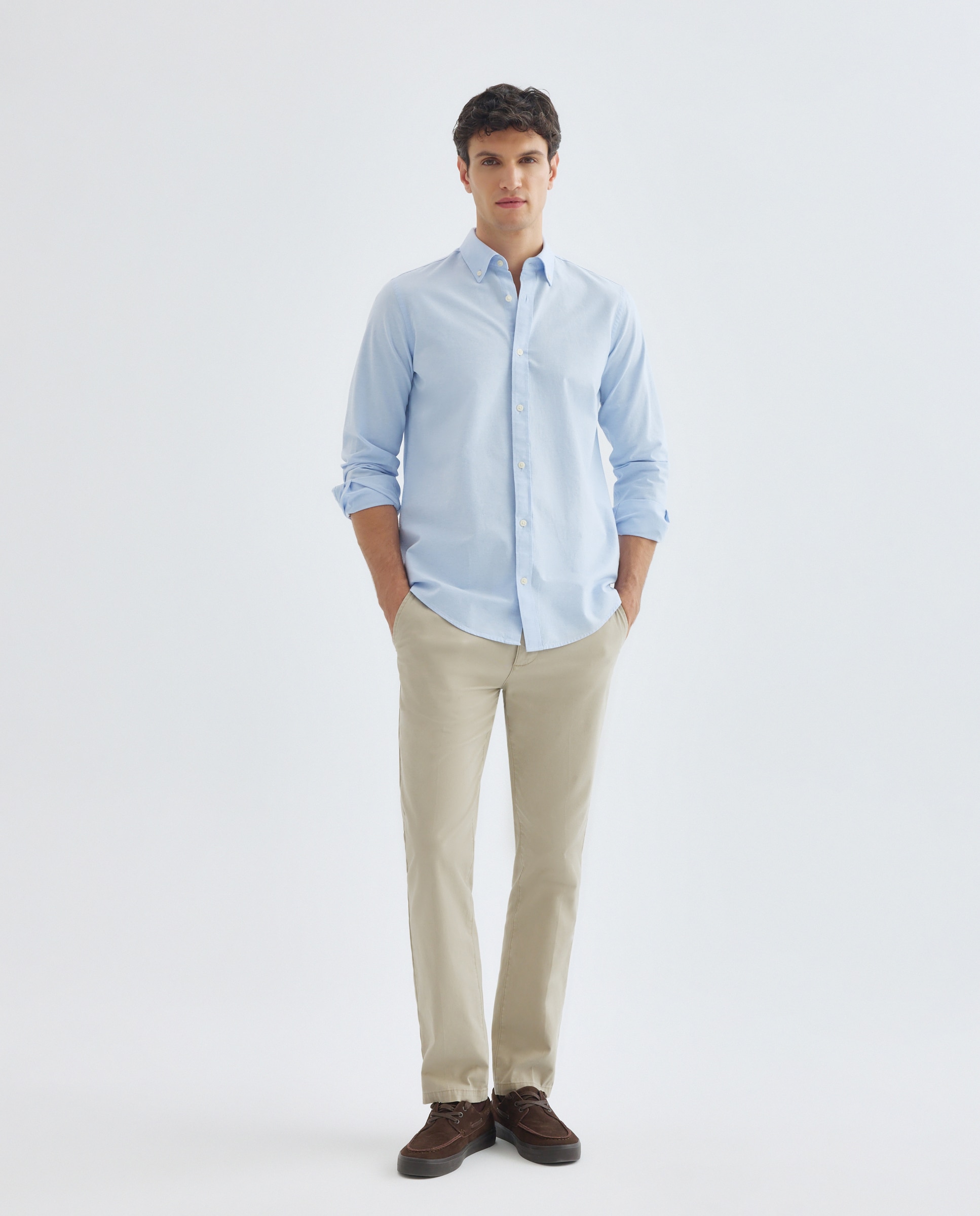 Camisa sport hombre oxdord lisa 410 Azul claro-2