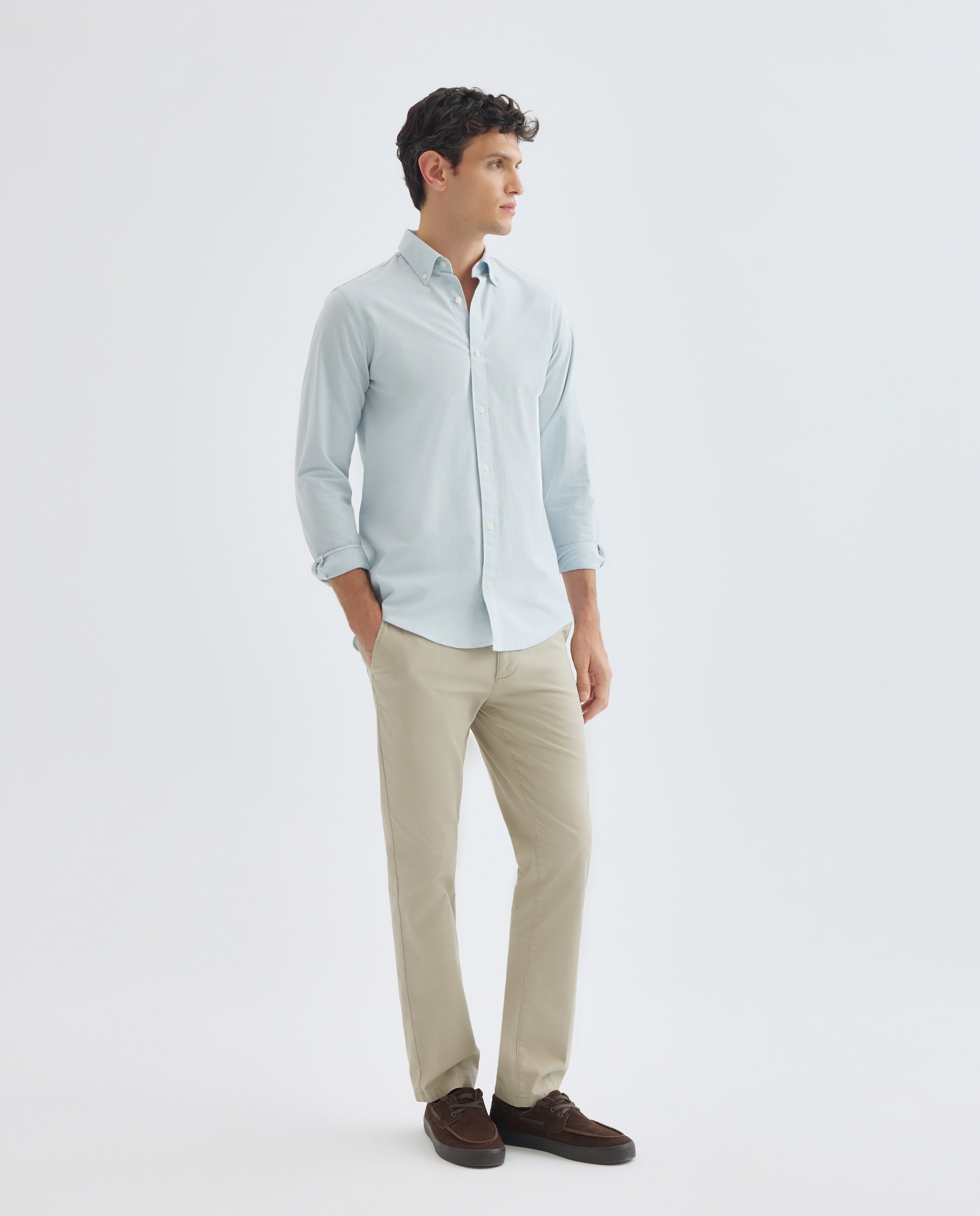 Camisa sport hombre oxdord lisa 500 VERDE-2