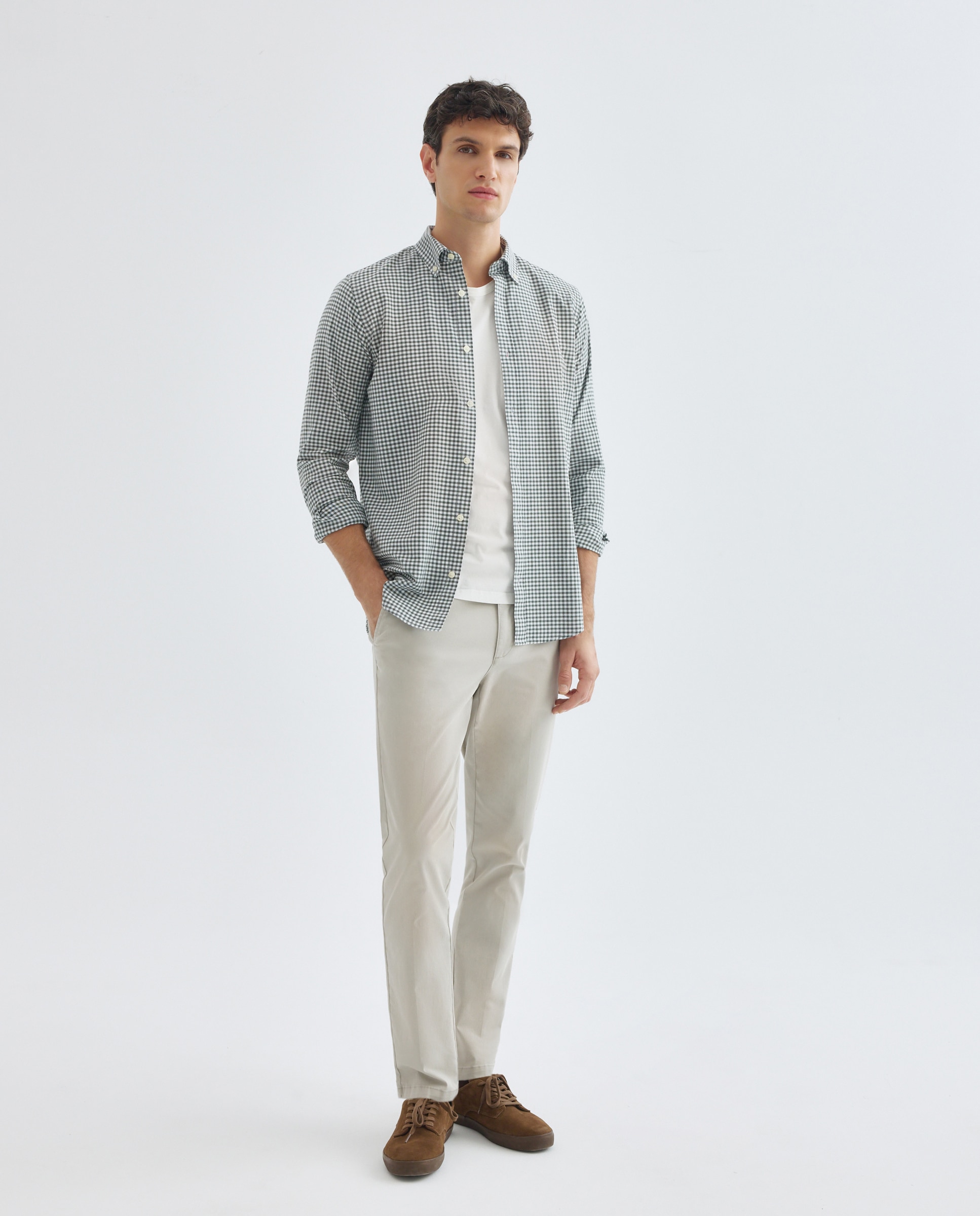 Camisa sport hombre oxdord cuadros 500 VERDE-2