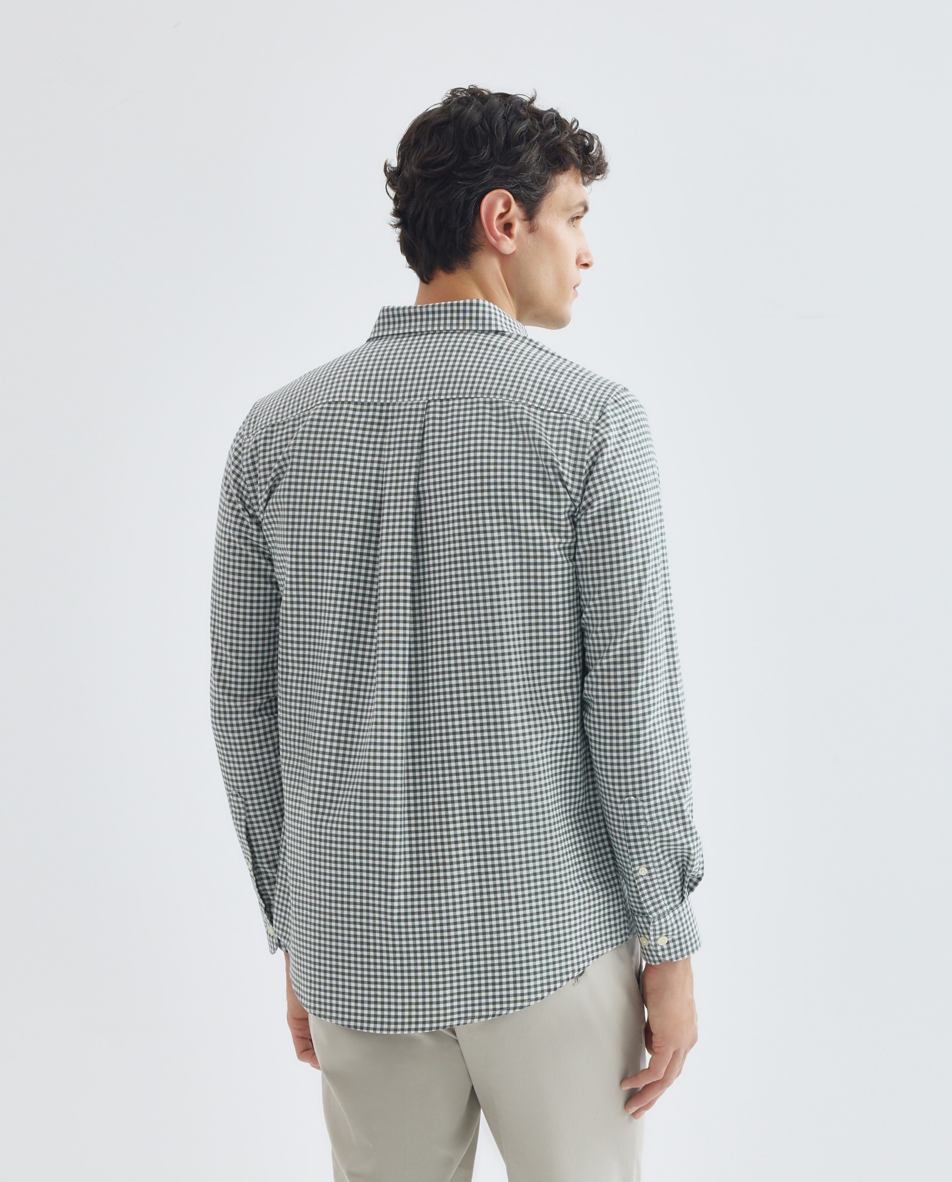 Camisa sport hombre oxdord cuadros 500 VERDE-3