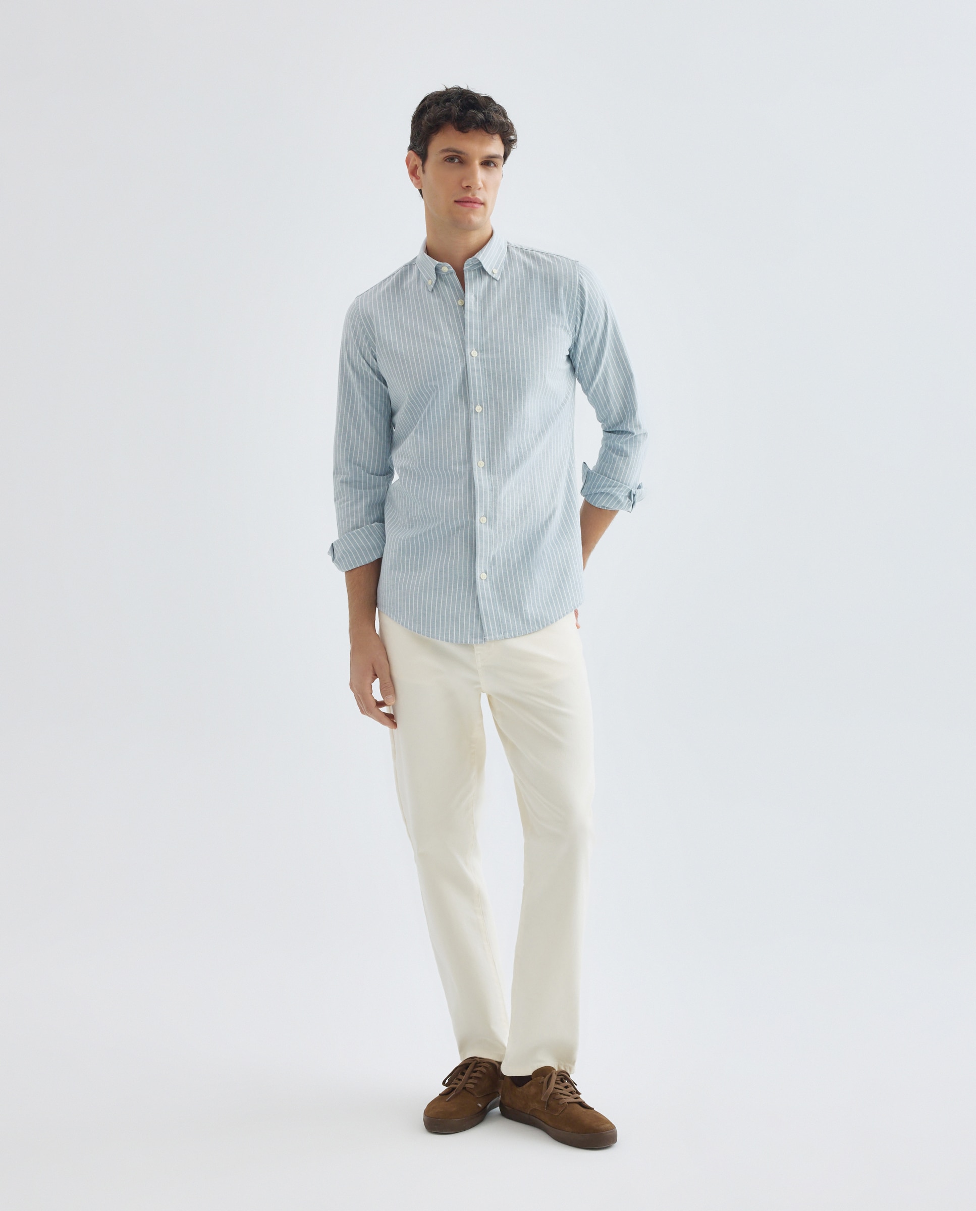 Camisa sport hombre oxdord rayas 510 Verde claro-2