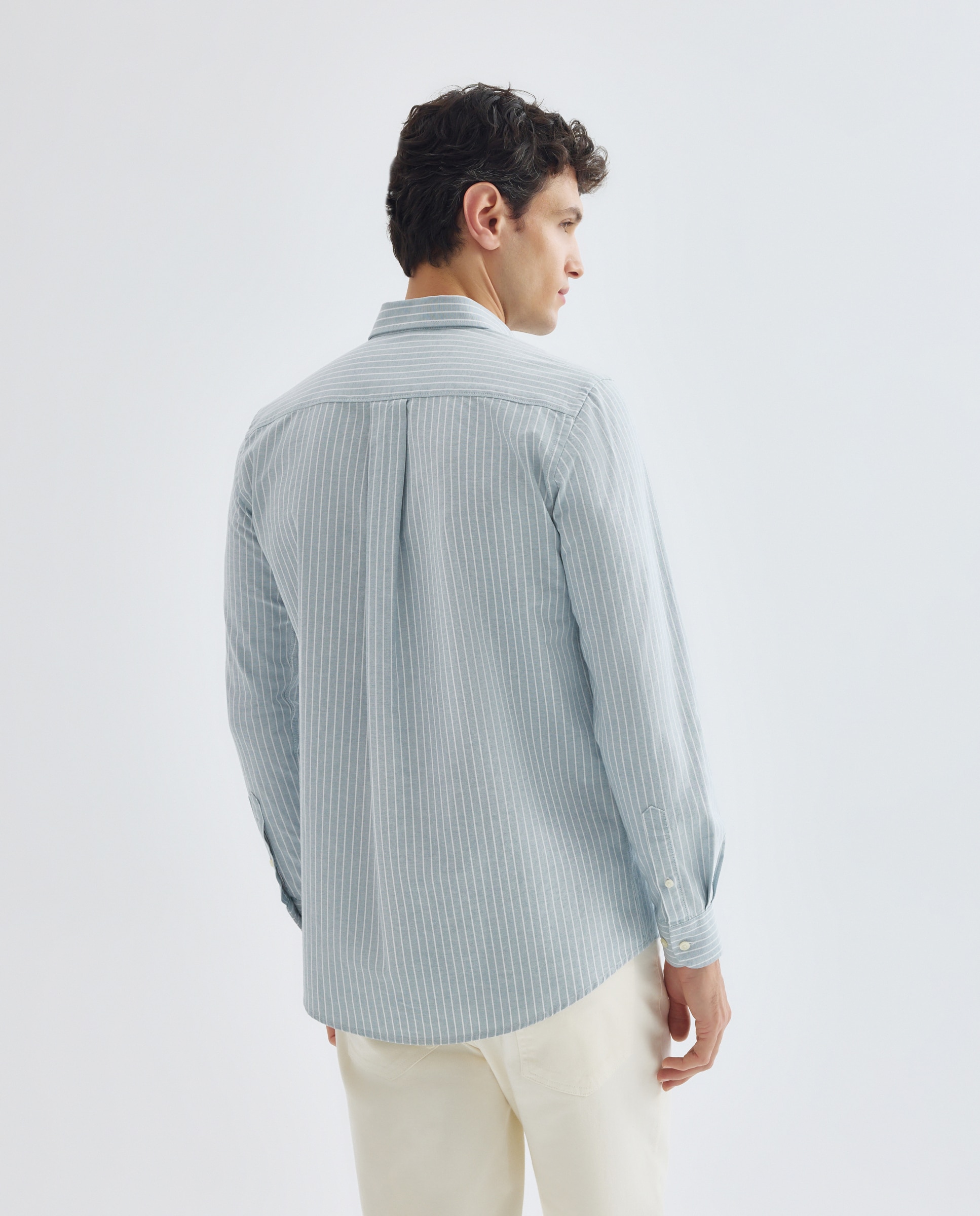 Camisa sport hombre oxdord rayas 510 Verde claro-3