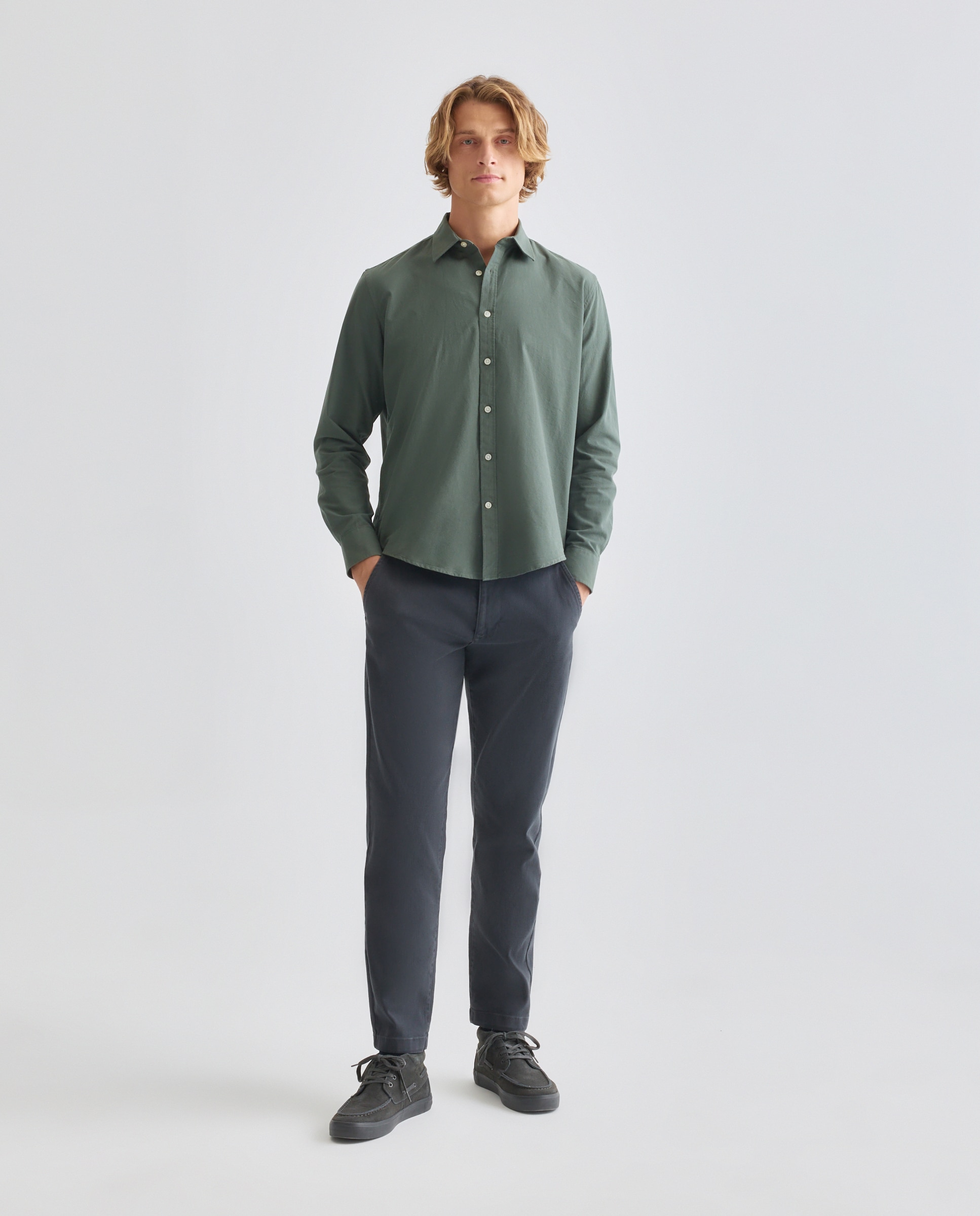 Camisa sport hombre lisa estructura 500 VERDE-2