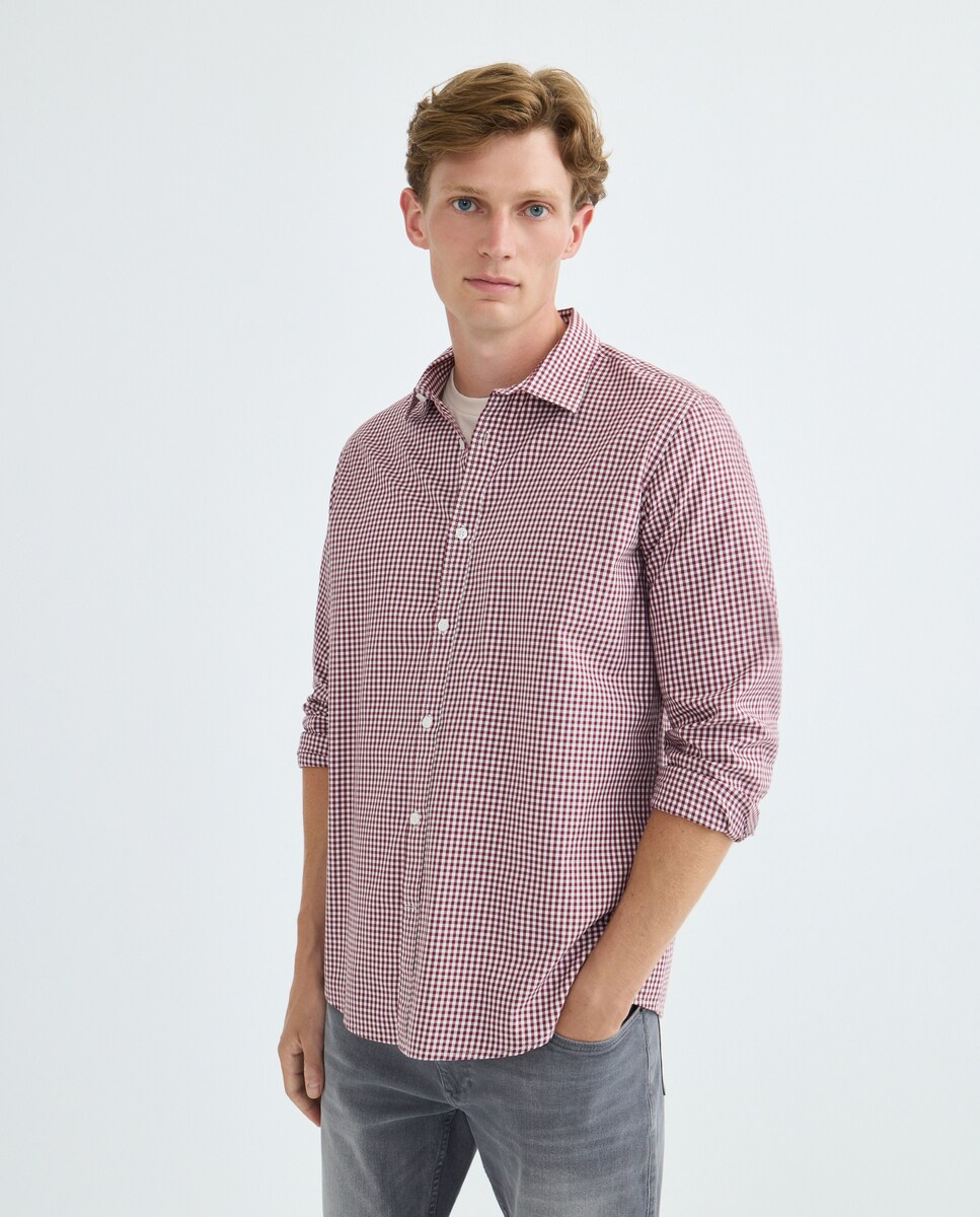 Camisa sport hombre sarga cuadros 290 Burdeos-2