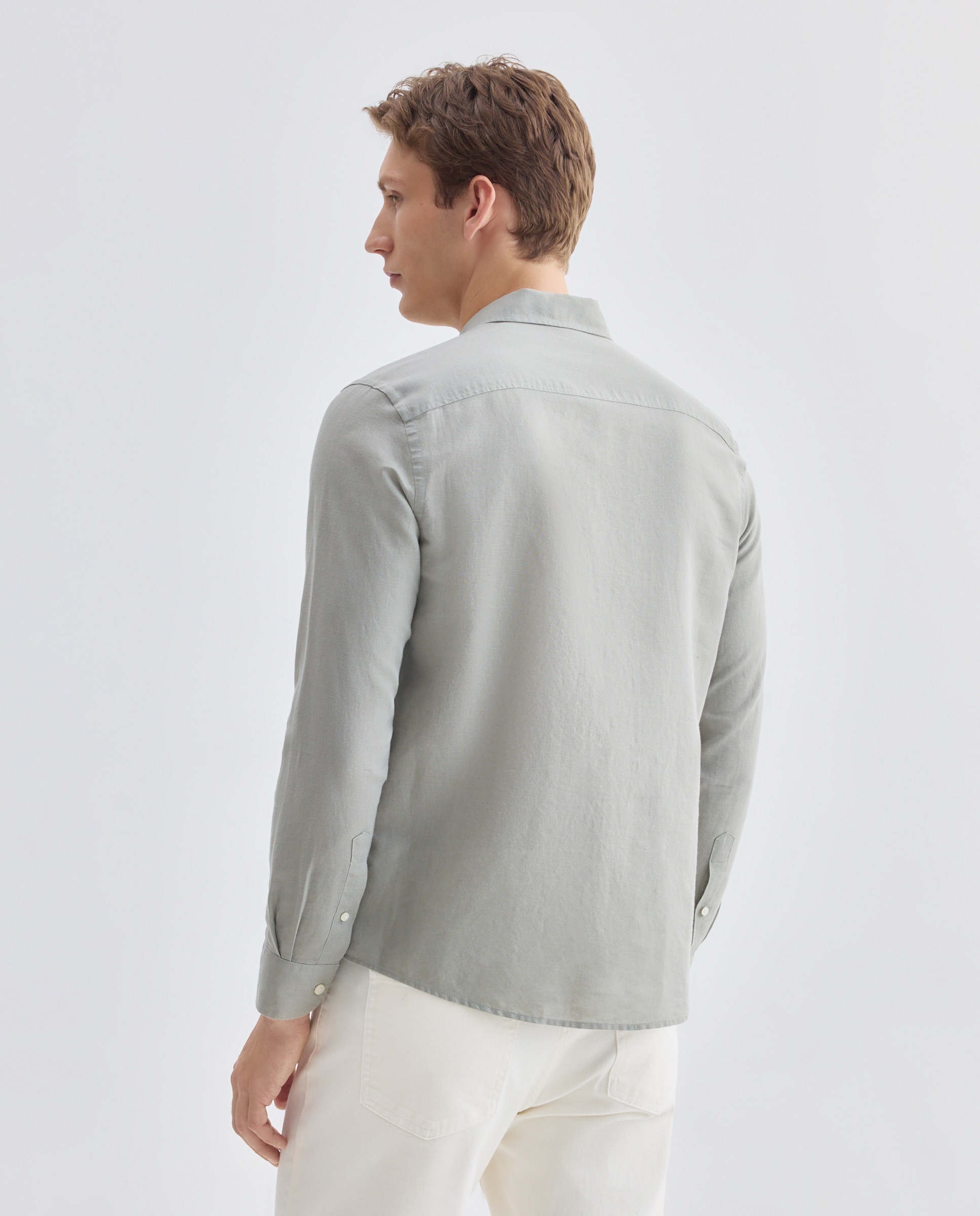 Camisa sport hombre lino y algodón bolsillos 510 Verde claro-3