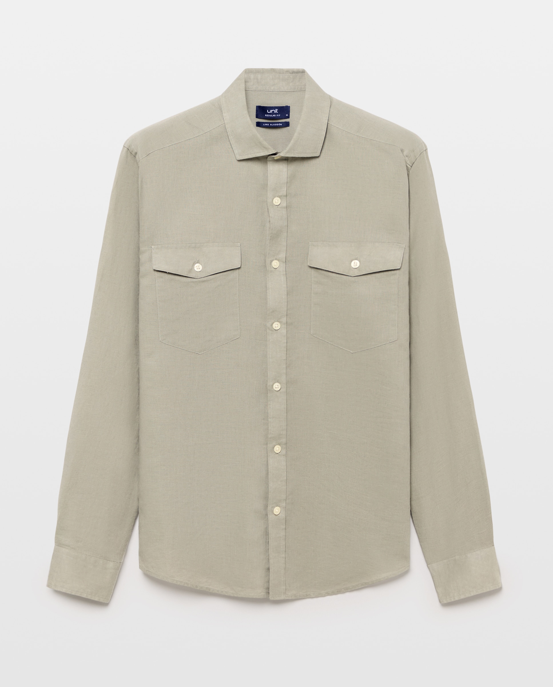 Camisa sport hombre lino y algodón bolsillos 510 Verde claro-4