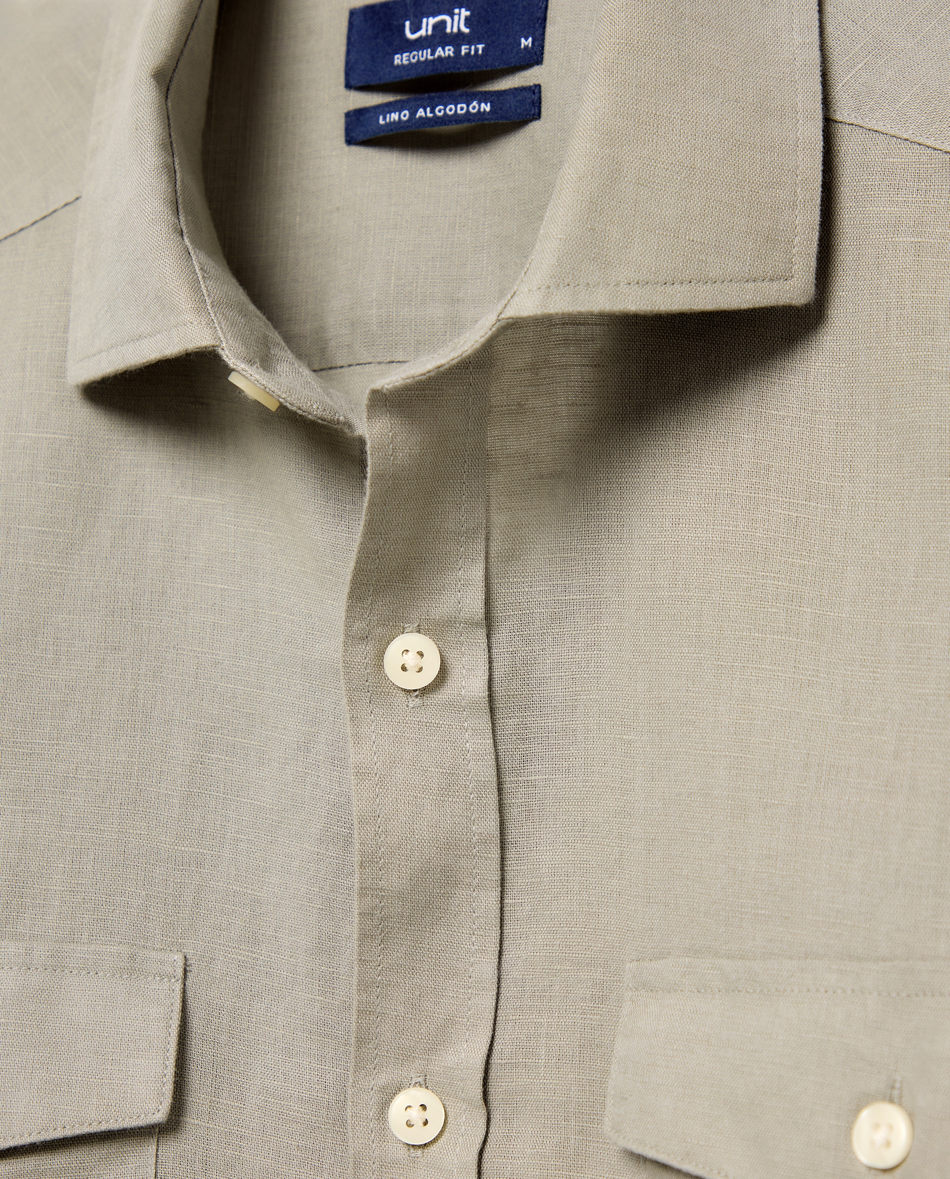 Camisa sport hombre lino y algodón bolsillos 510 Verde claro-5