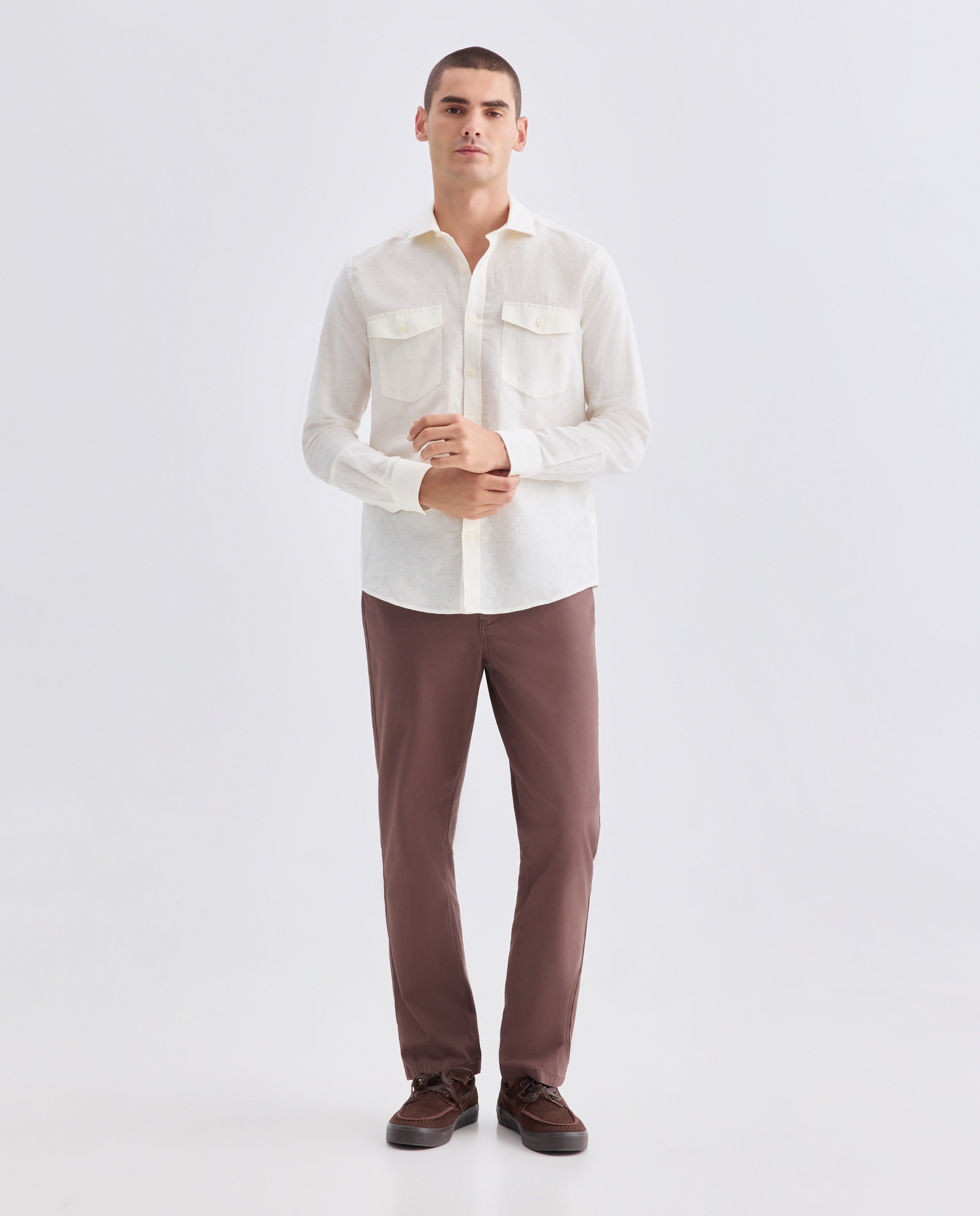 Camisa sport hombre lino y algodón bolsillos 850 Piedra-2