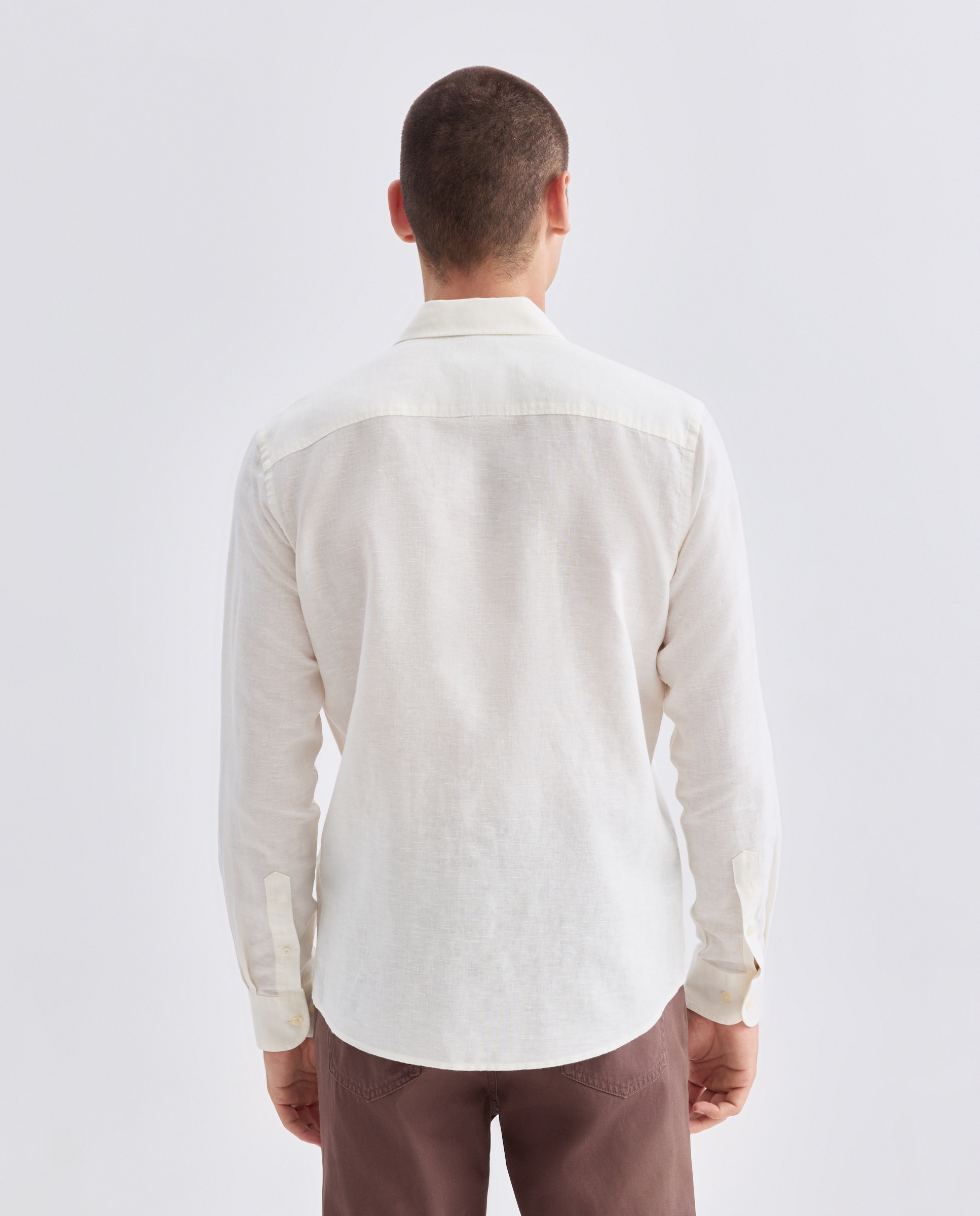 Camisa sport hombre lino y algodón bolsillos 850 Piedra-3