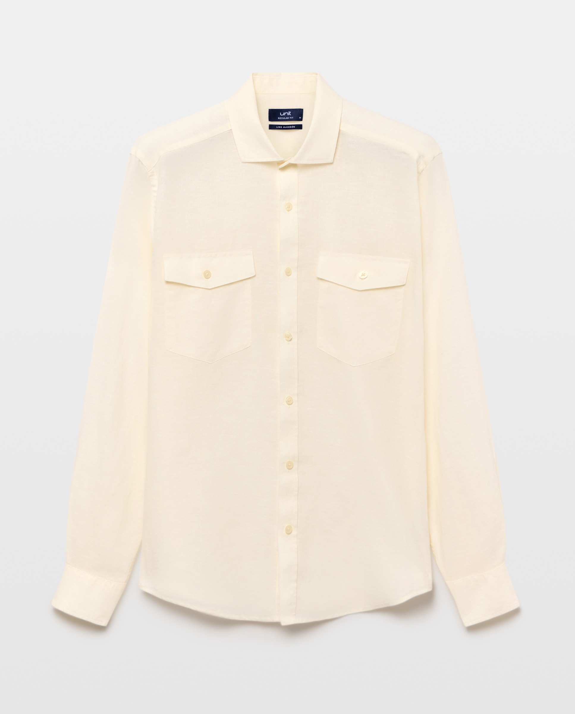 Camisa sport hombre lino y algodón bolsillos 850 Piedra-4
