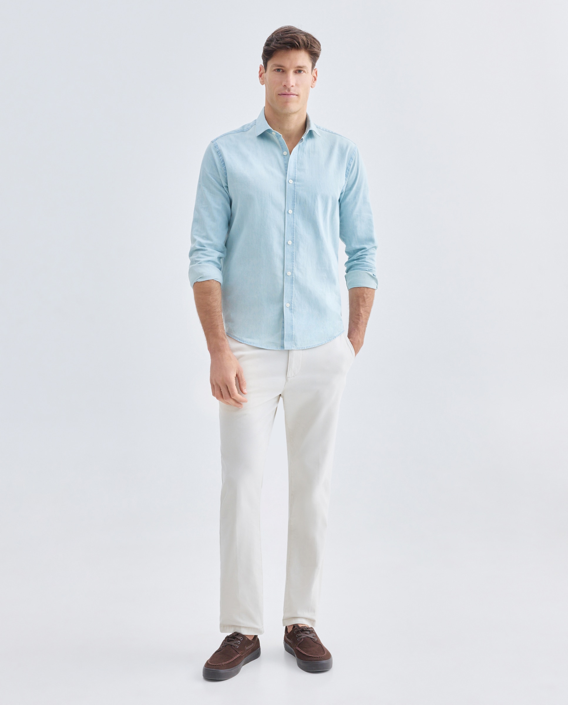Camisa sport hombre denim chambray 400 Azul-2