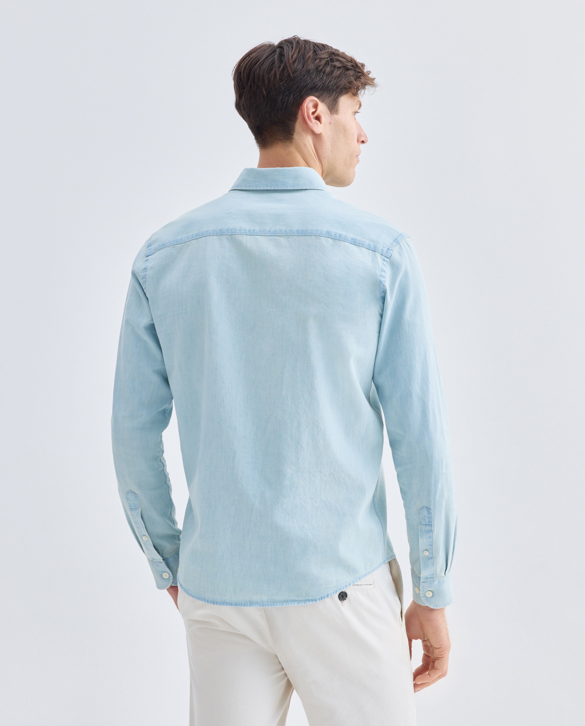 Camisa sport hombre denim chambray 400 Azul-3