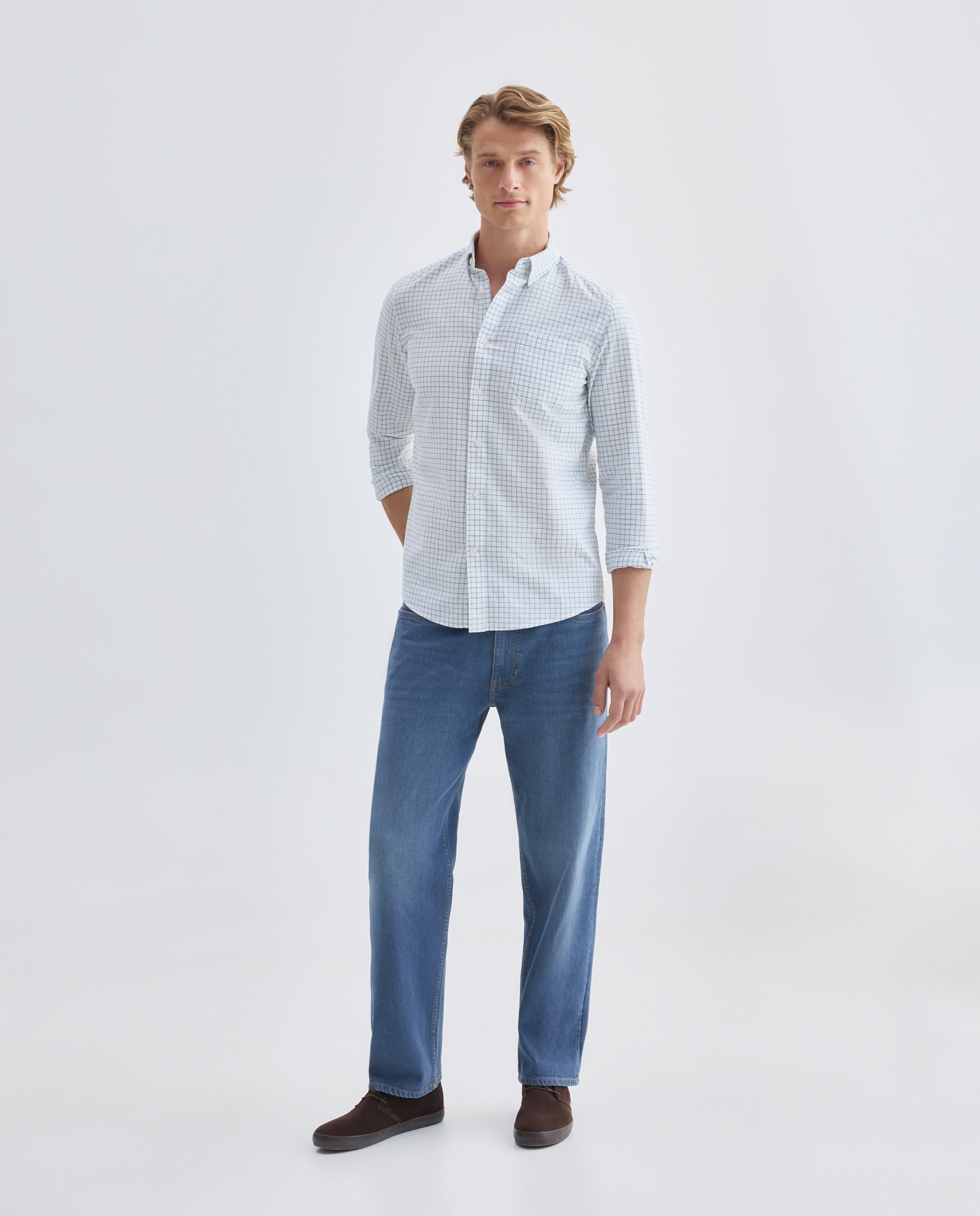 Camisa sport hombre oxdord cuadros 500 VERDE-2