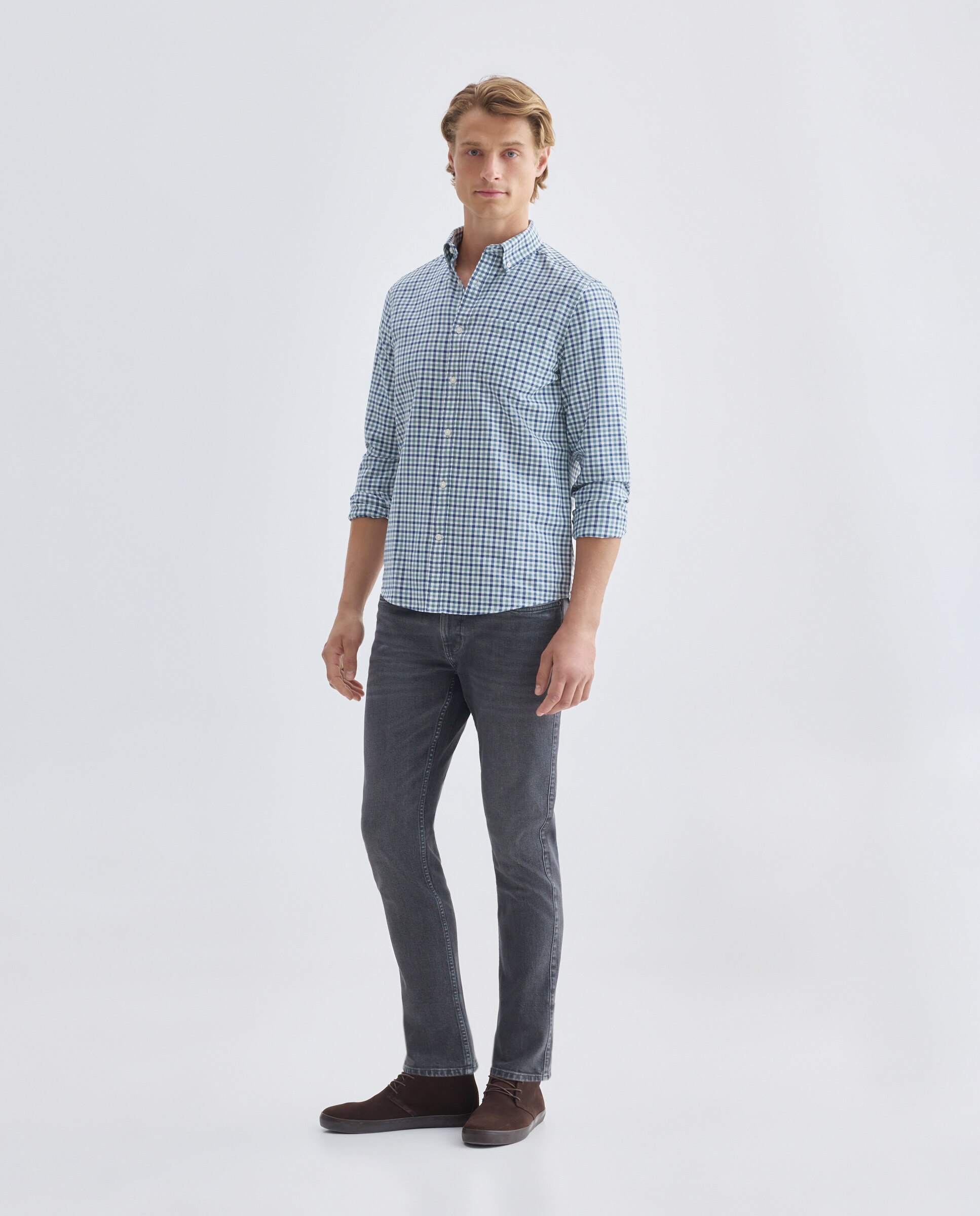 Camisa sport hombre oxdord cuadros 510 Verde claro-2