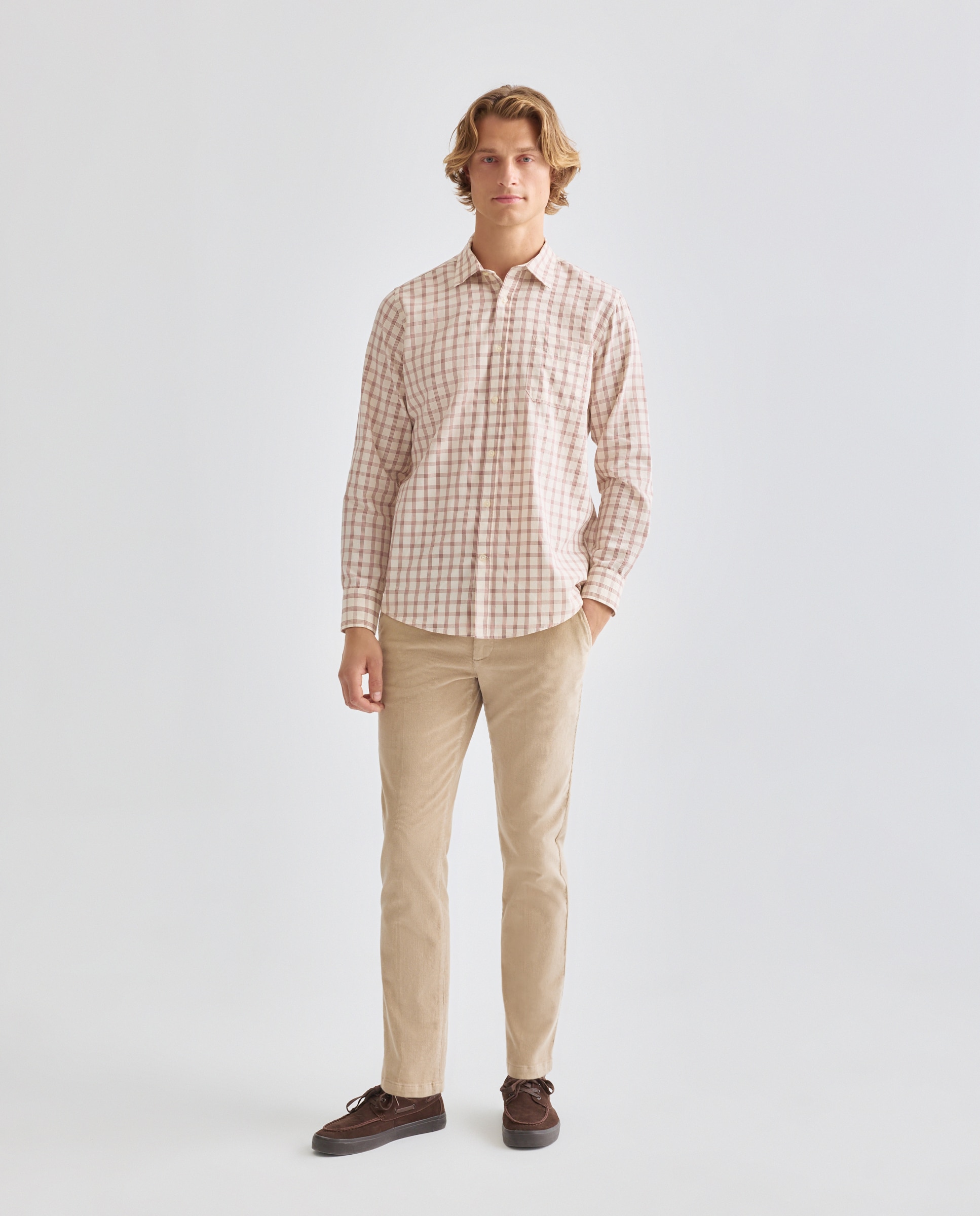 Camisa sport hombre sarga cuadros Naranja quemado-2