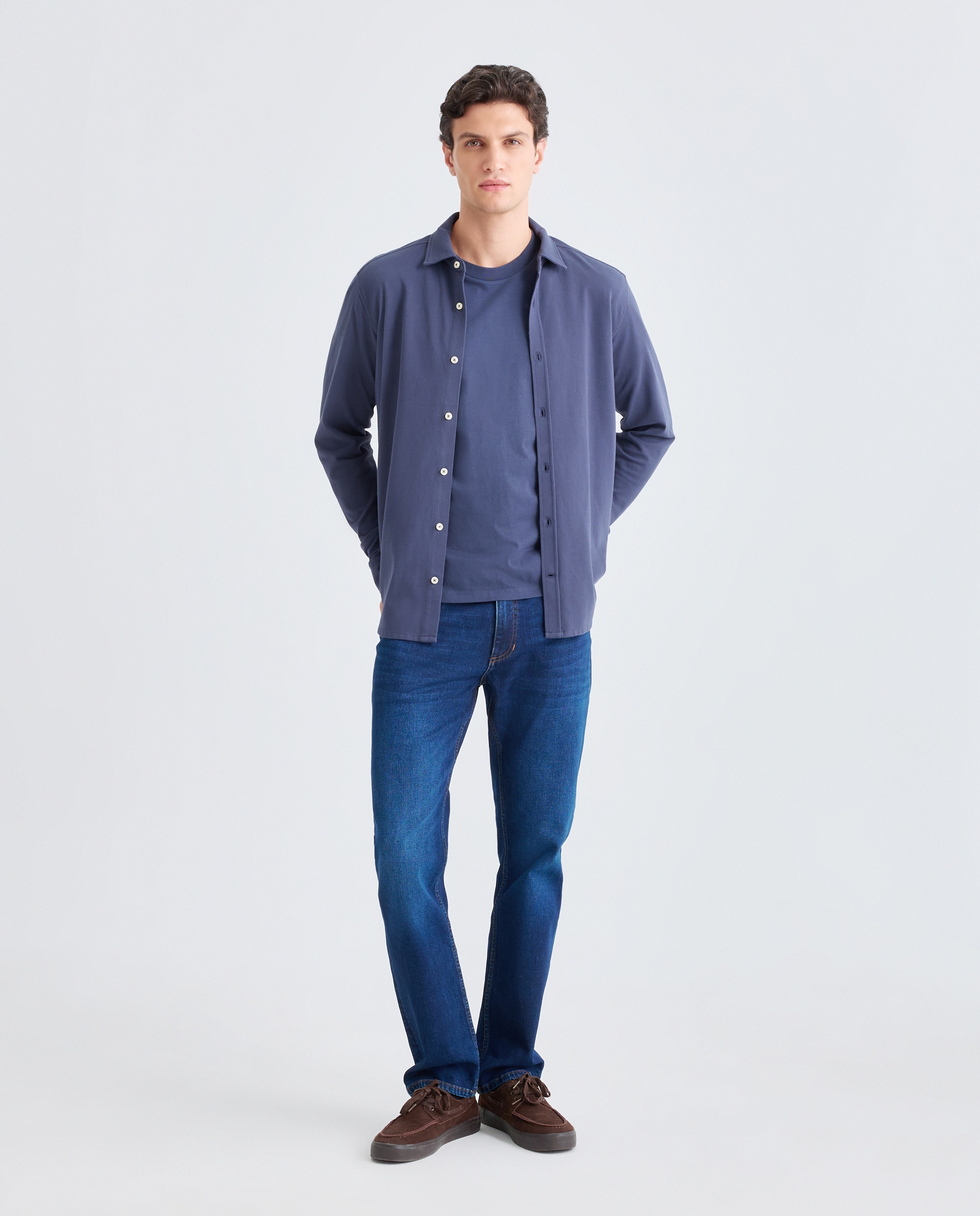 Camisa sport hombre piqué efecto lavado Azul marino-2