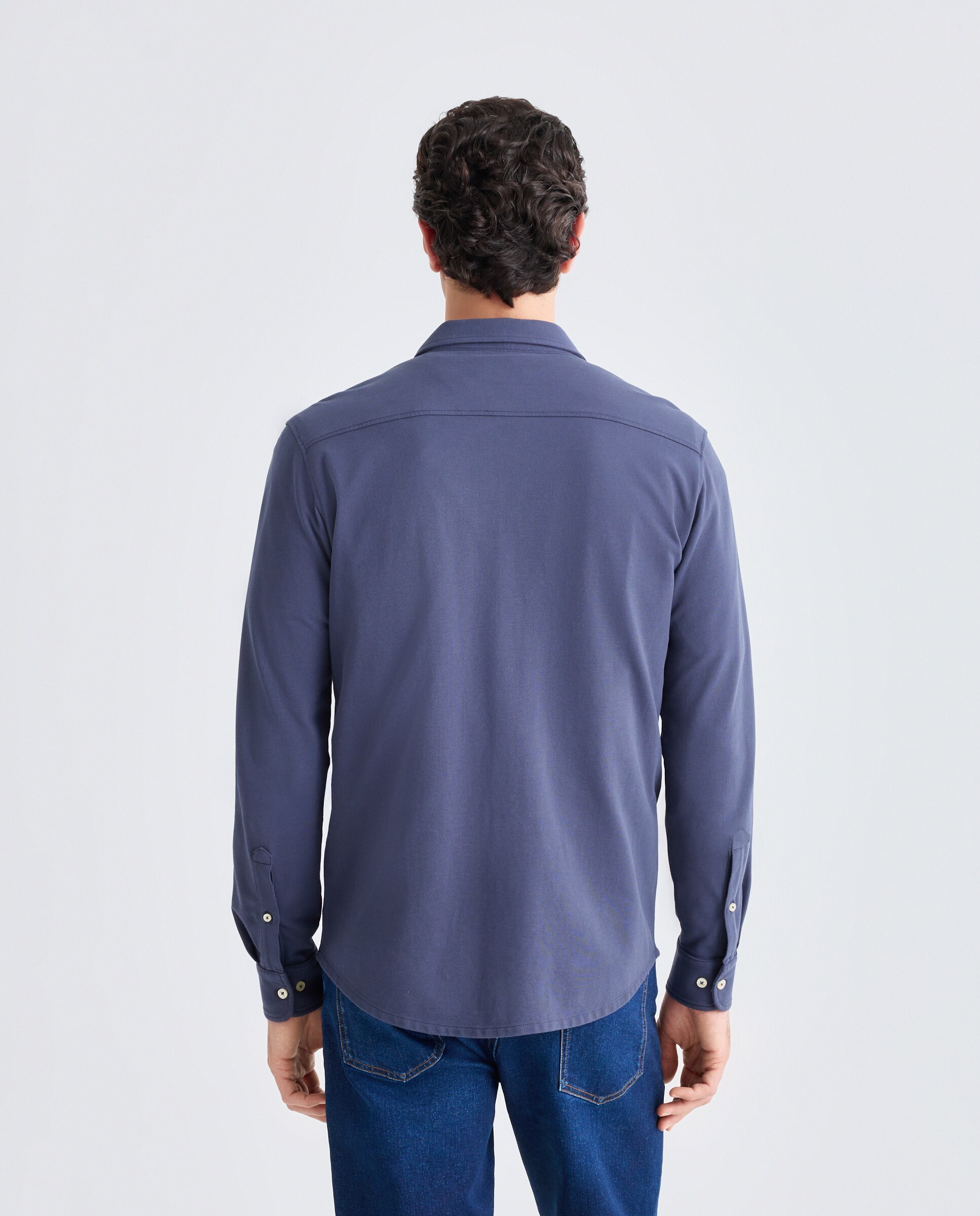 Camisa sport hombre piqué efecto lavado Azul marino-3