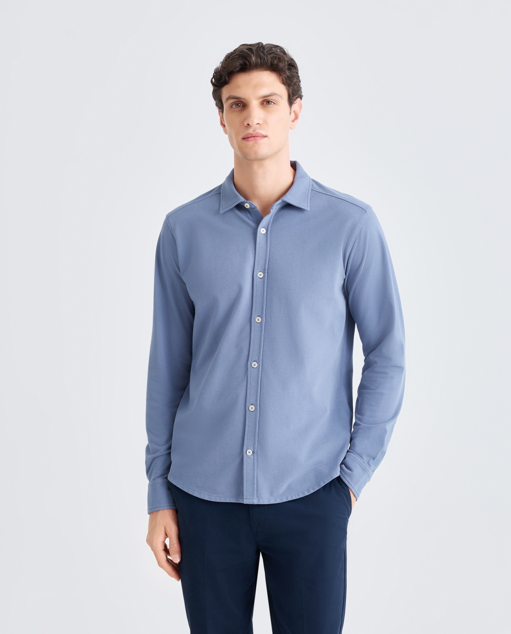Camisa sport hombre piqué efecto lavado 400 Azul-2