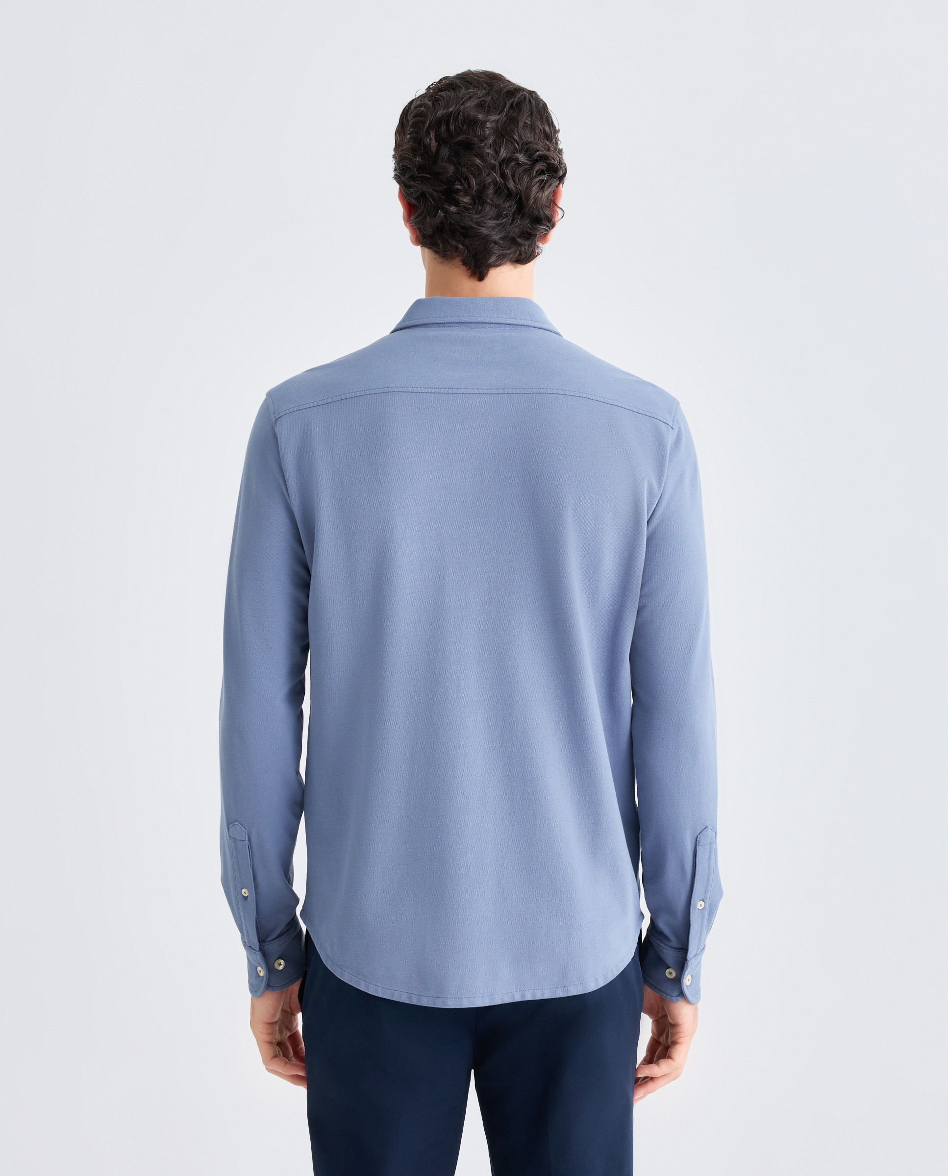 Camisa sport hombre piqué efecto lavado 400 Azul-3