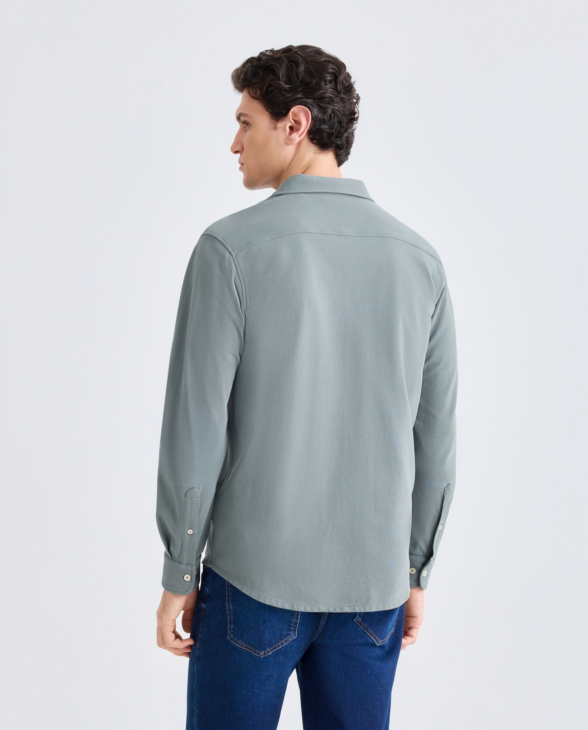 Camisa sport hombre piqué efecto lavado 500 VERDE-3