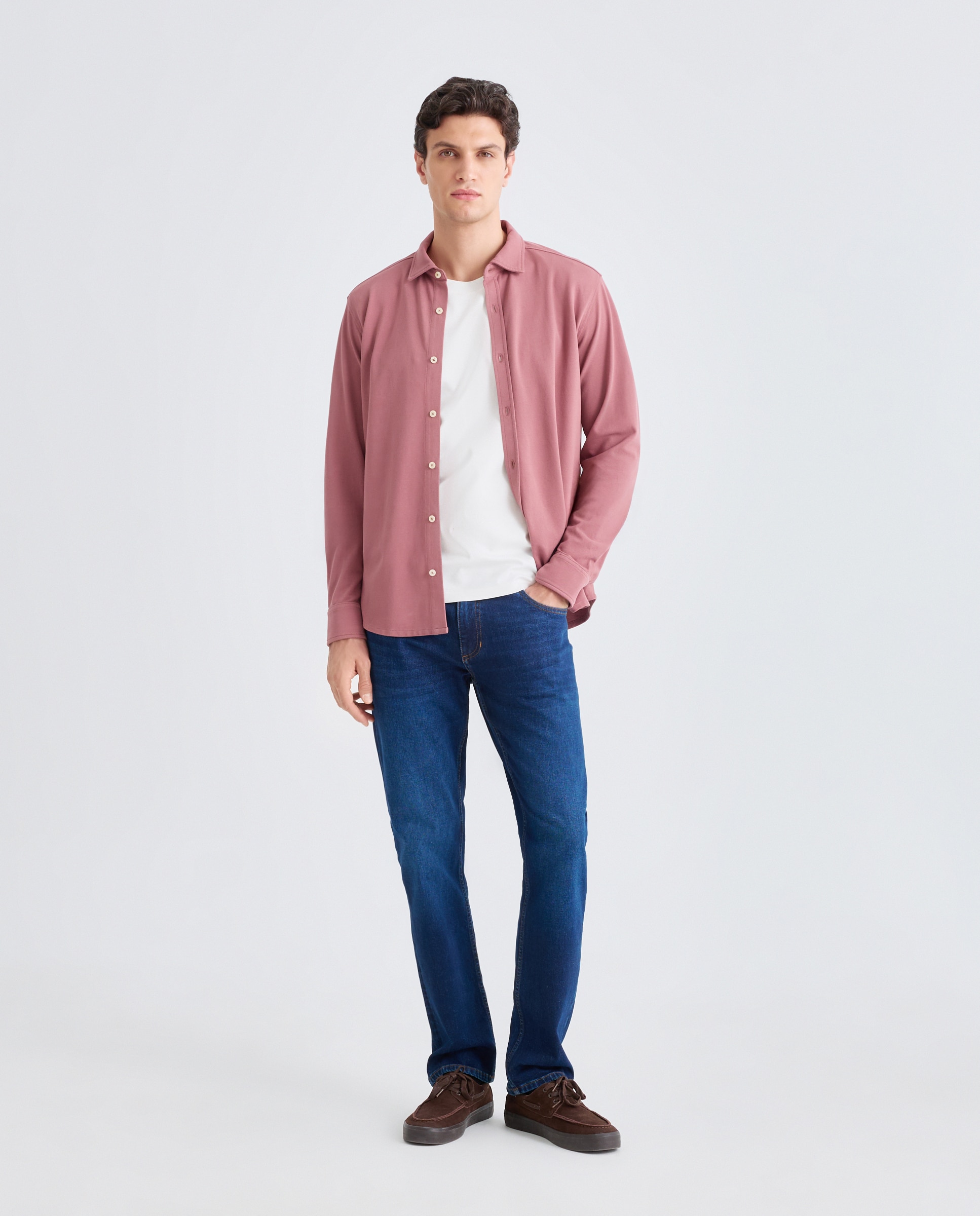 Camisa sport hombre piqué efecto lavado 200 Rosa-2