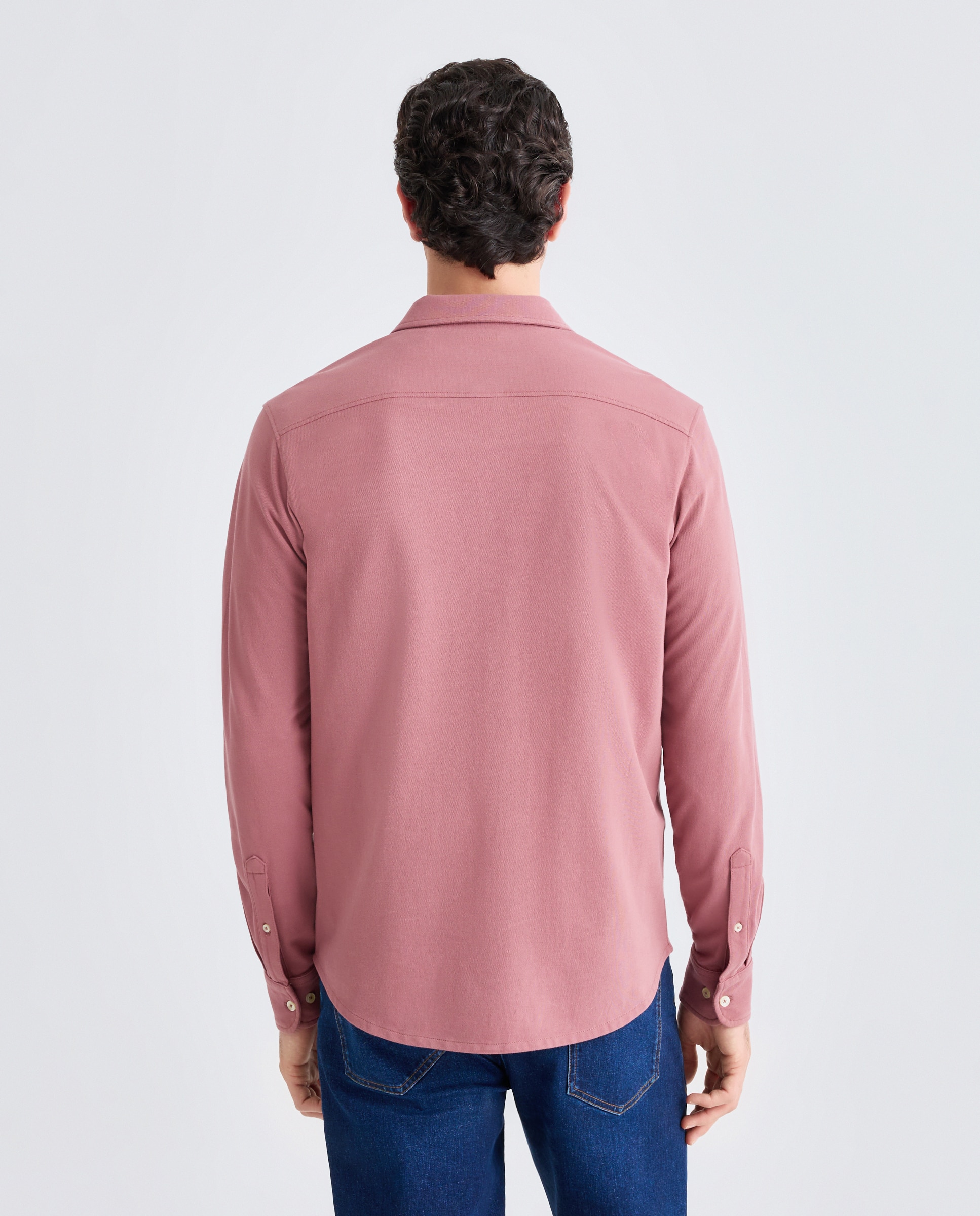 Camisa sport hombre piqué efecto lavado 200 Rosa-3