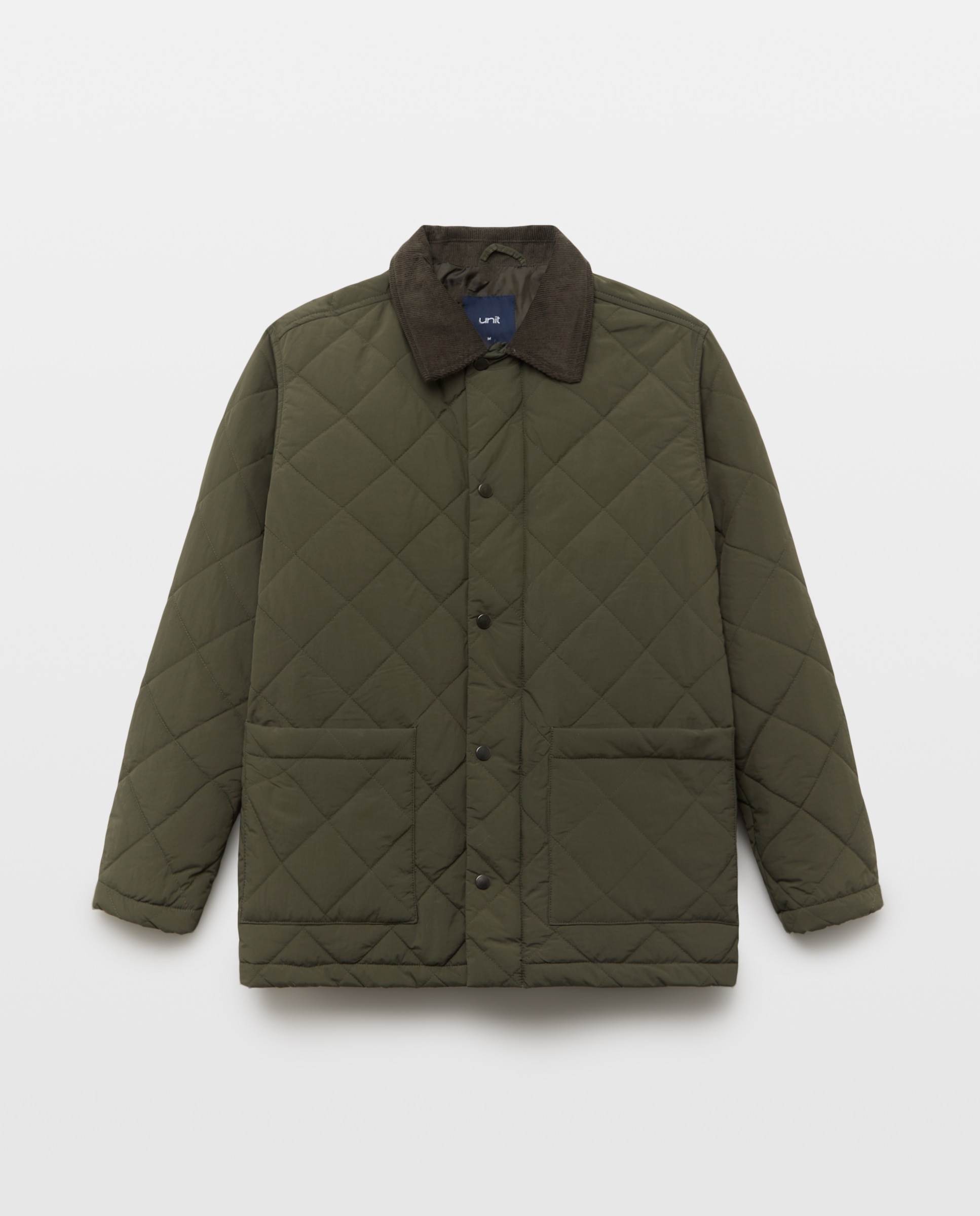 Chaqueta hombre acolchado rombos reciclado con cuello pana 530 Verde oscuro-4