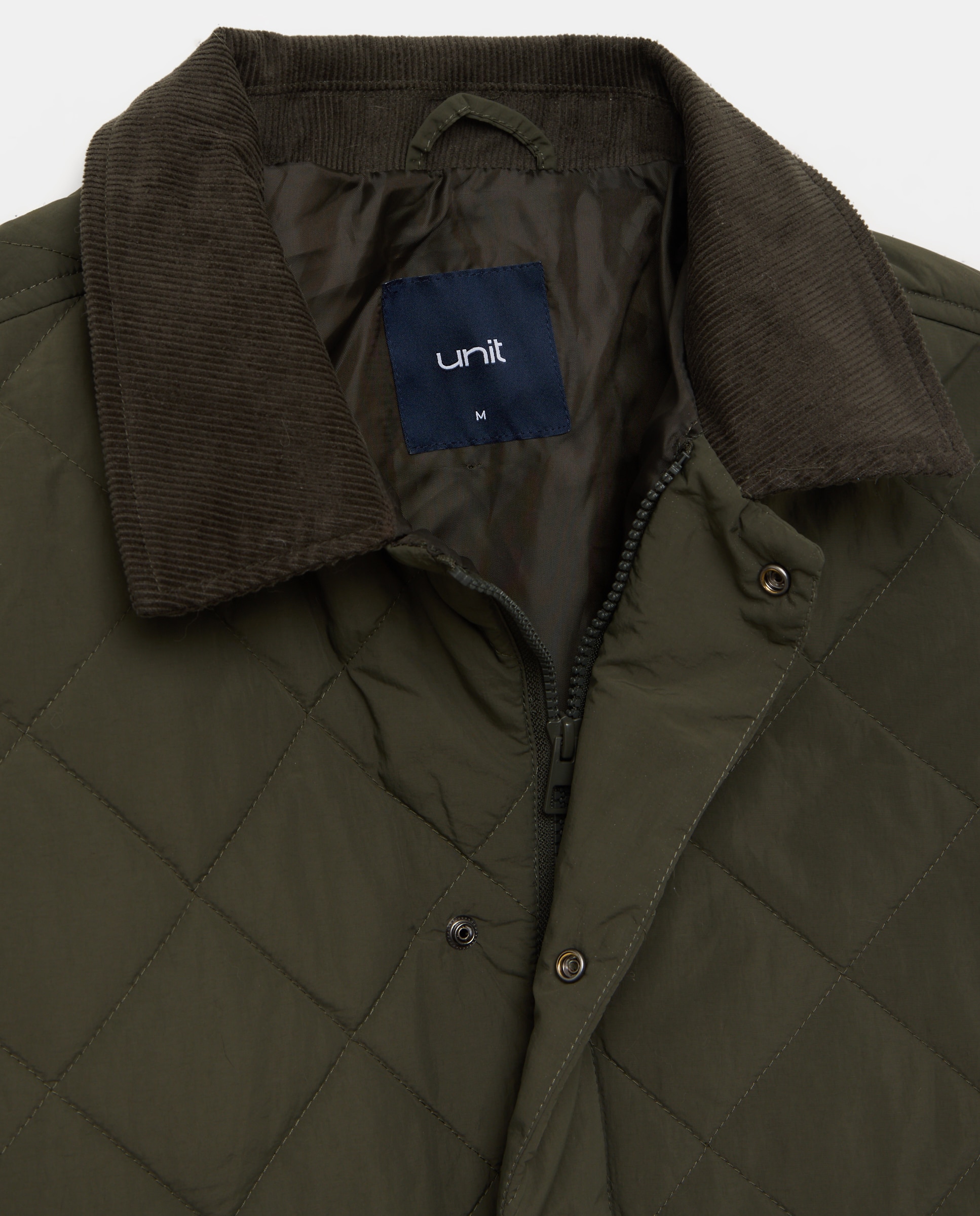 Chaqueta hombre acolchado rombos reciclado con cuello pana 530 Verde oscuro-5