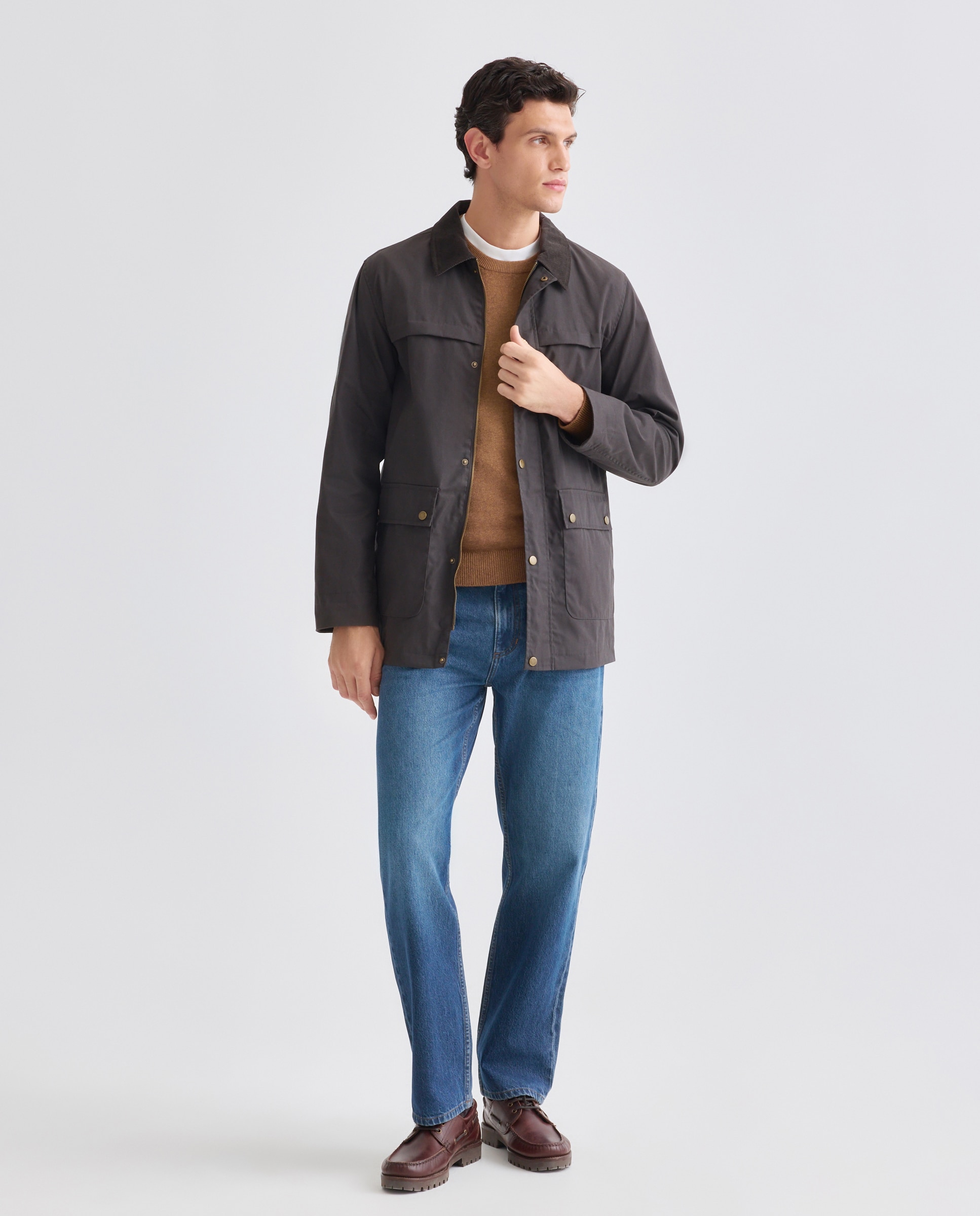 Chaqueta hombre encerada con cuello pana Marrón-2
