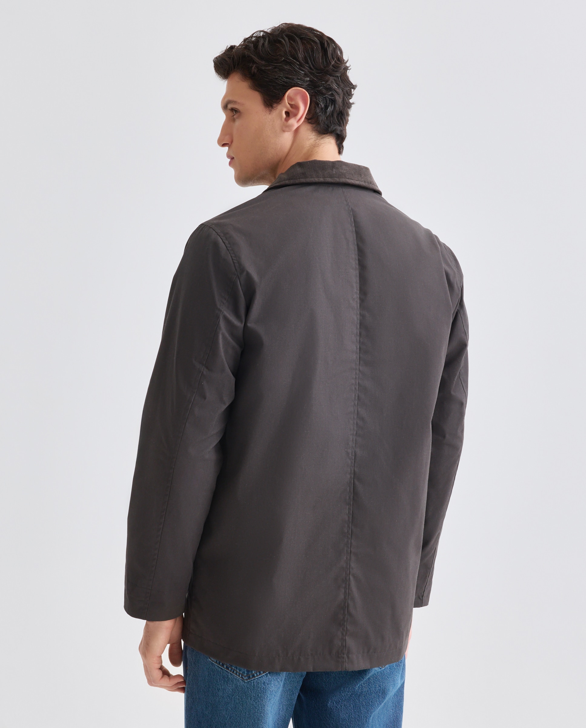 Chaqueta hombre encerada con cuello pana Marrón-3