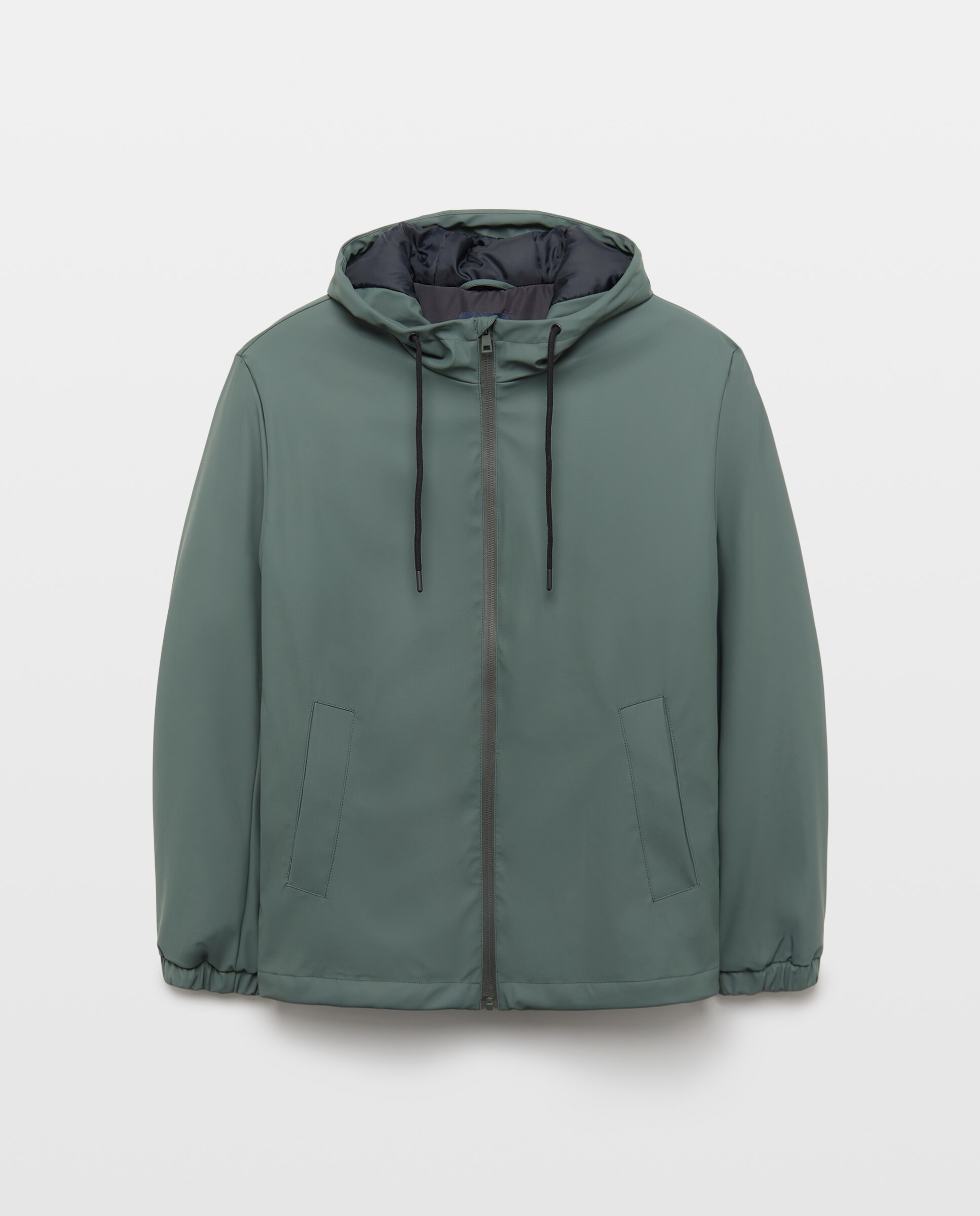 Chaqueta hombre engomada con capucha Verde Pato-4