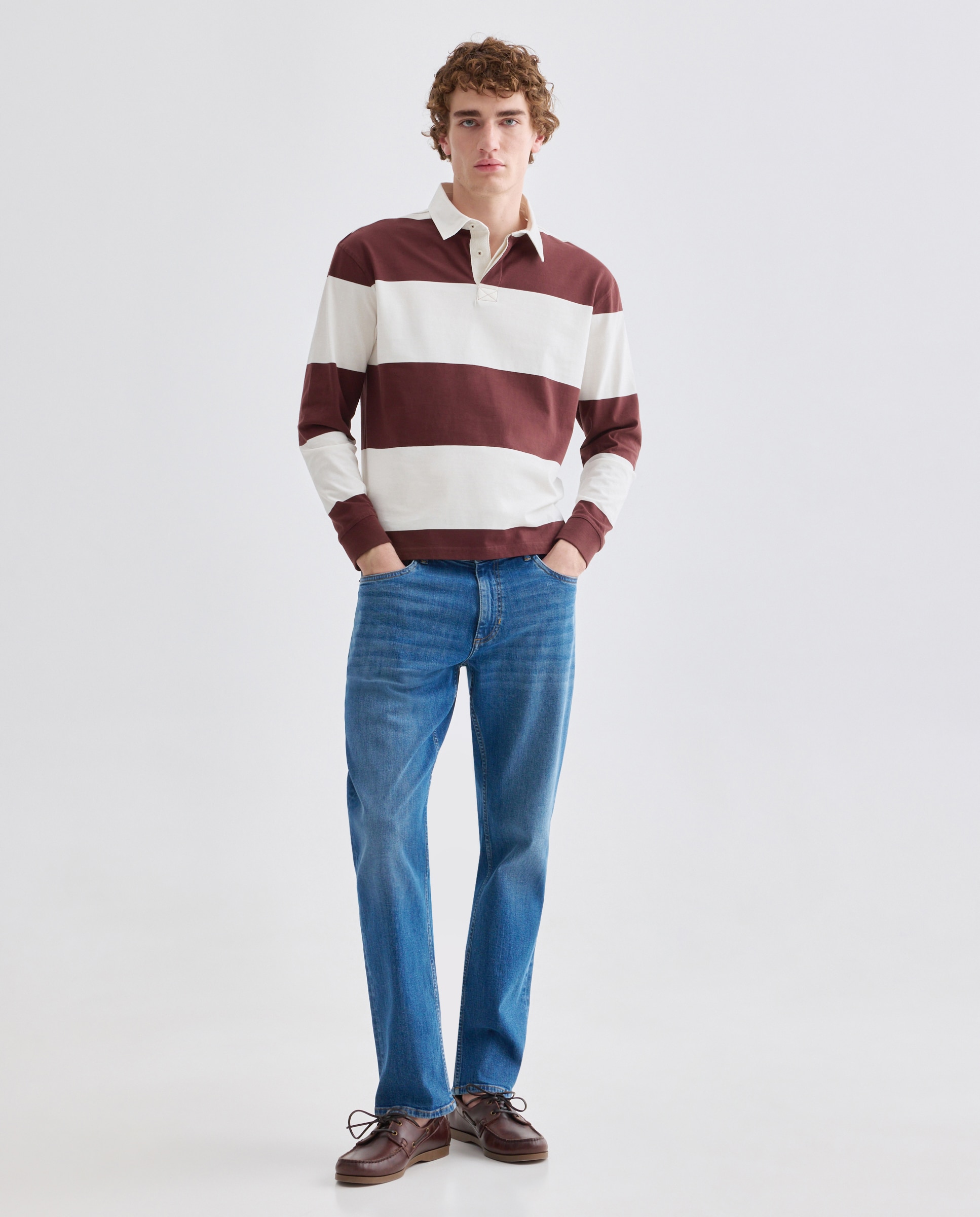 Polo de hombre rugby rayas anchas Burdeos-2