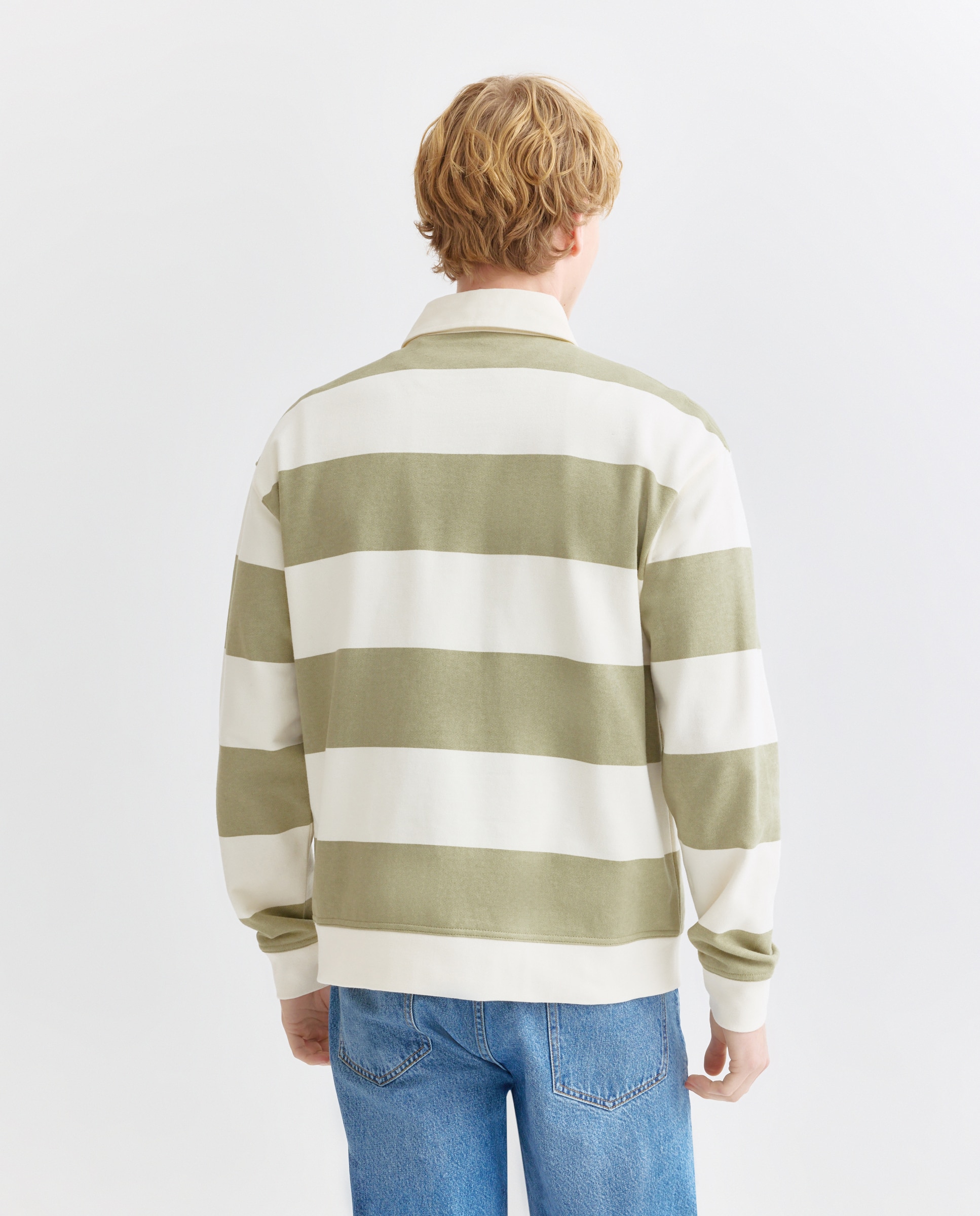 Sudadera de hombre cuello polo rugby rayas 440 Azulón-3