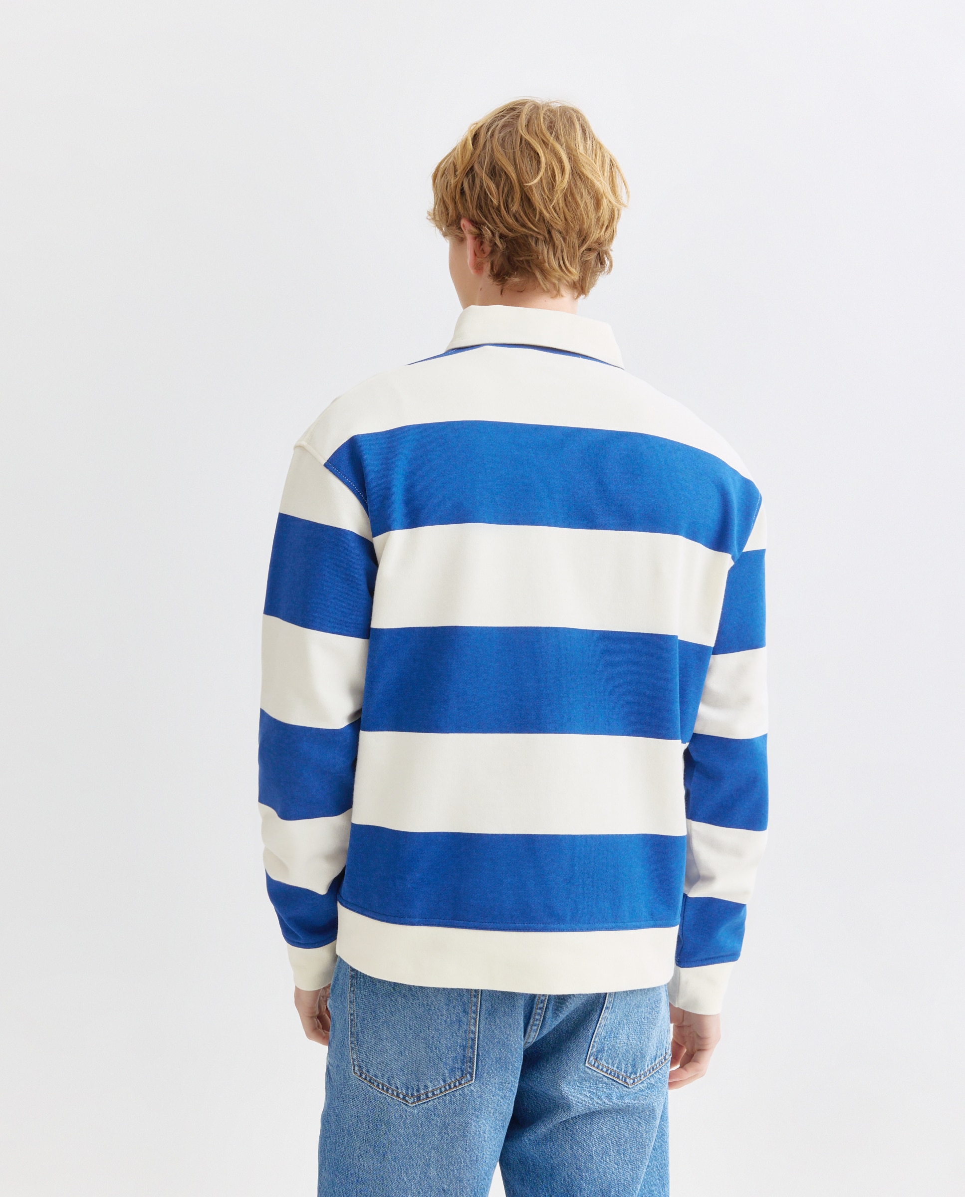 Sudadera de hombre cuello polo rugby rayas Pistacho-3