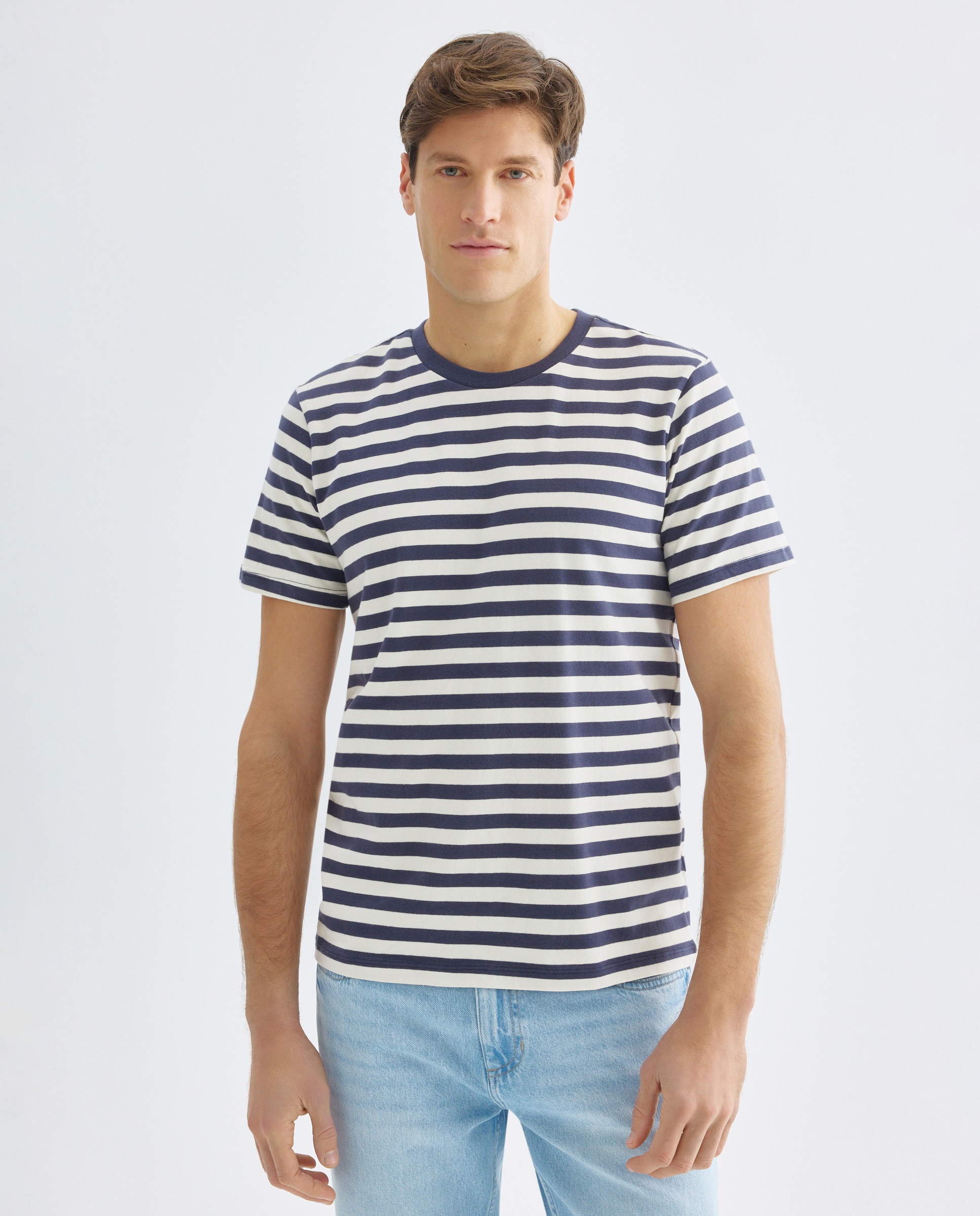 Camiseta de hombre manga corta rayas Azul marino-1