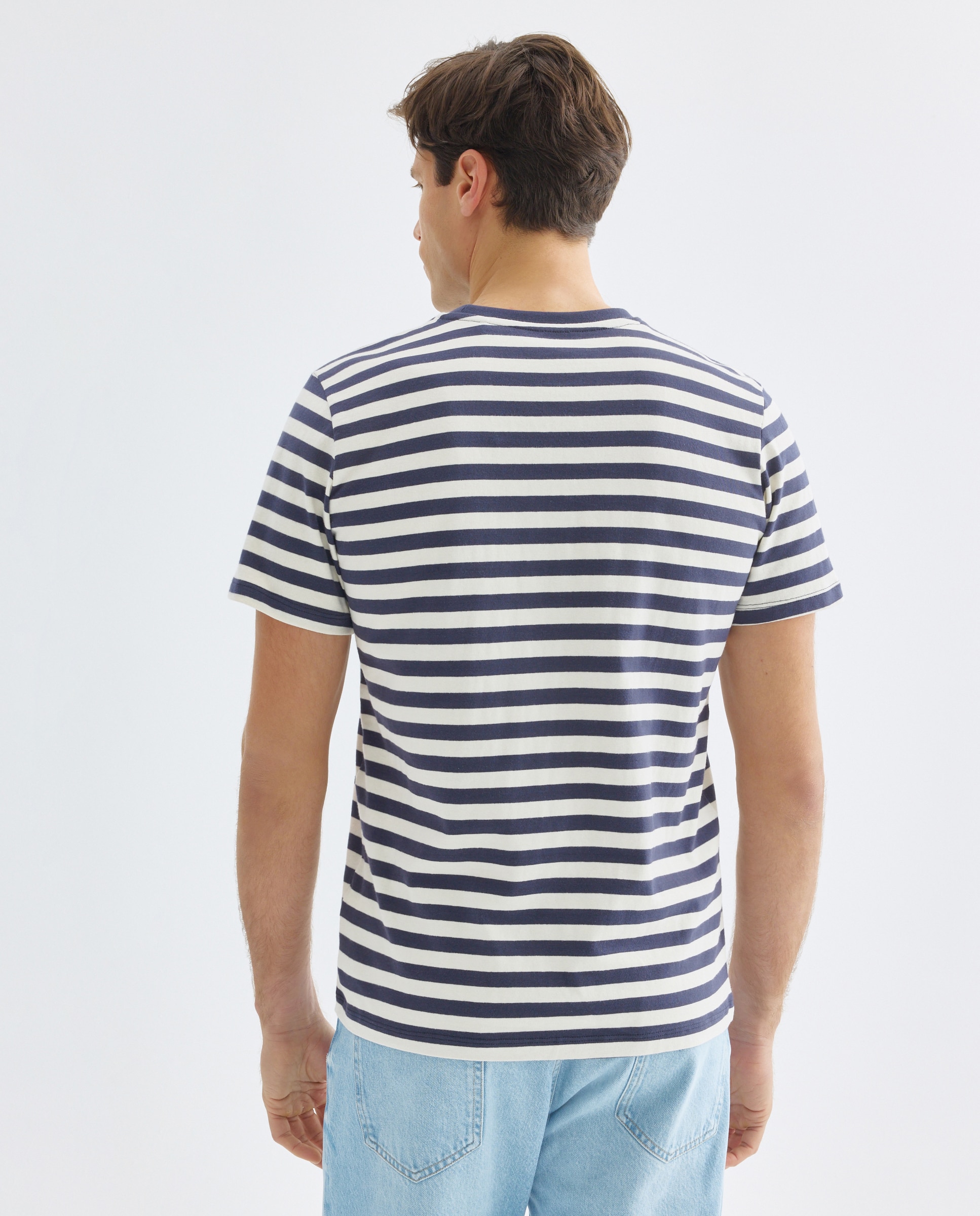 Camiseta de hombre manga corta rayas Azul marino-3