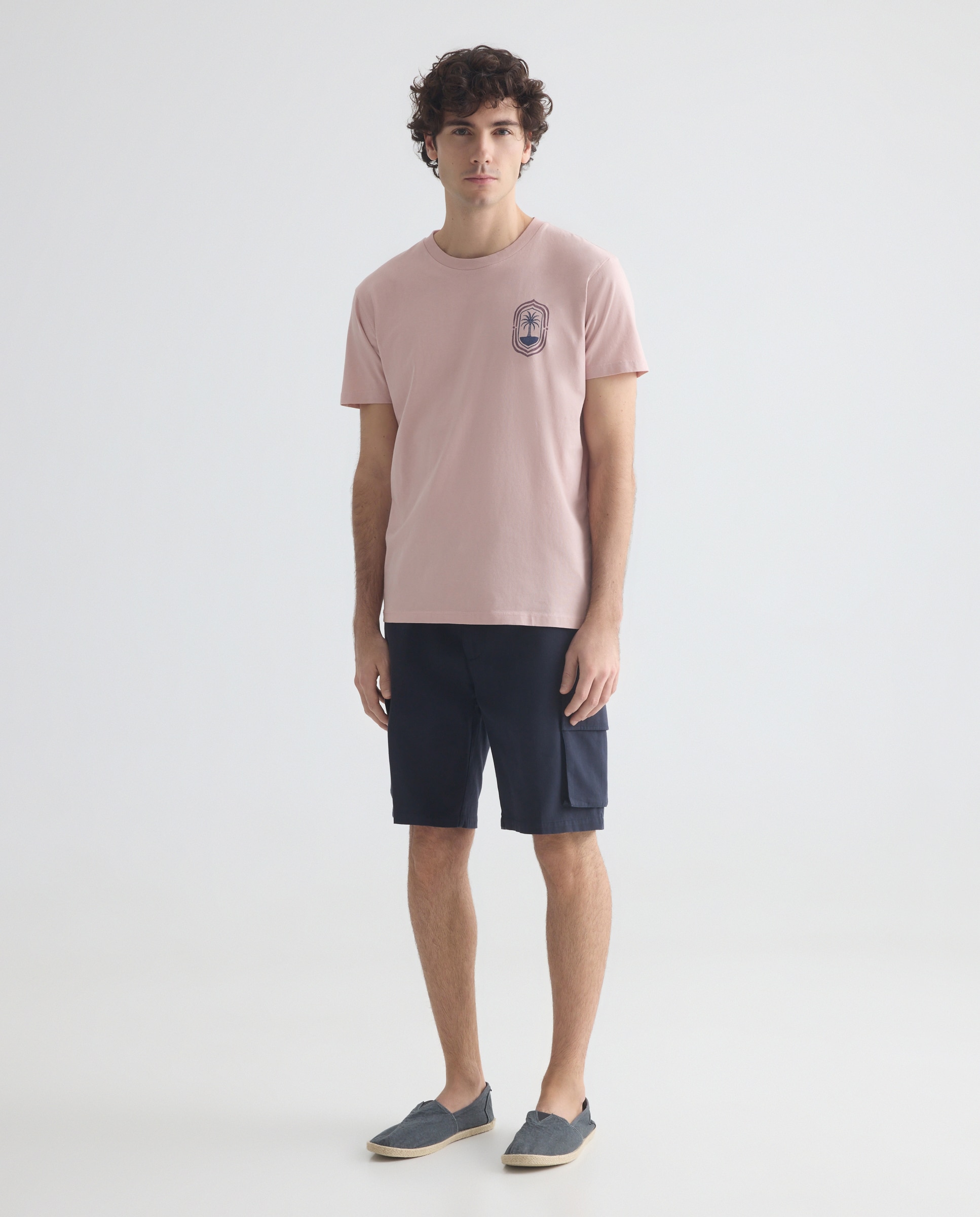 Camiseta de hombre manga corta Palmera Rosa claro-2