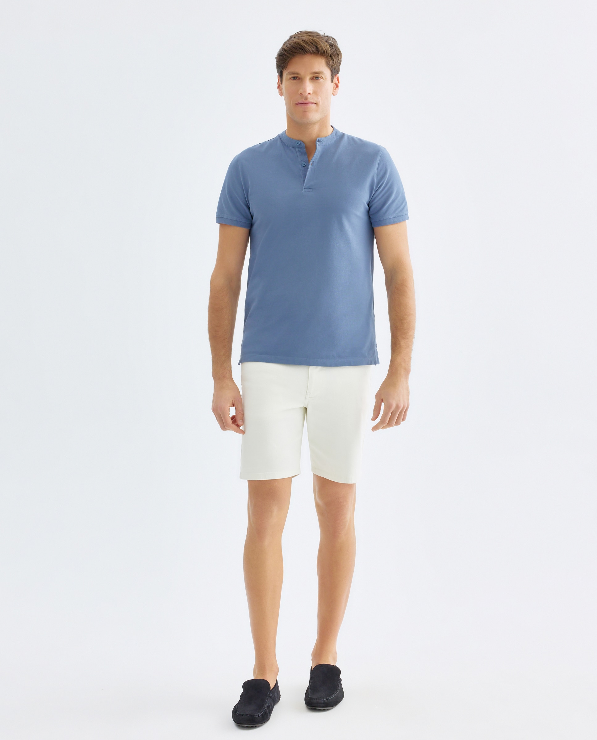 Polo de hombre manga corta cuello mao pique lavado 400 Azul-2