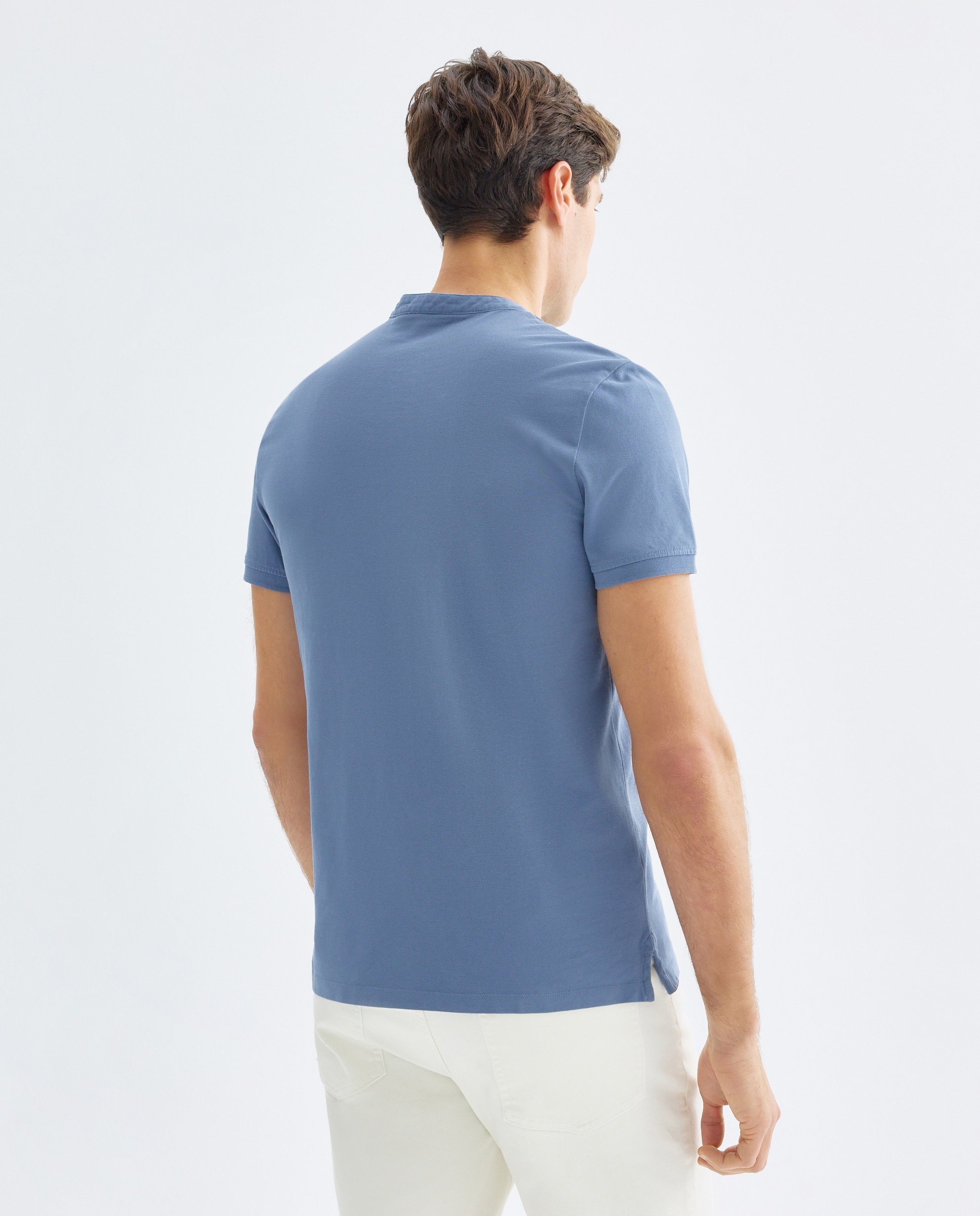 Polo de hombre manga corta cuello mao pique lavado 400 Azul-3