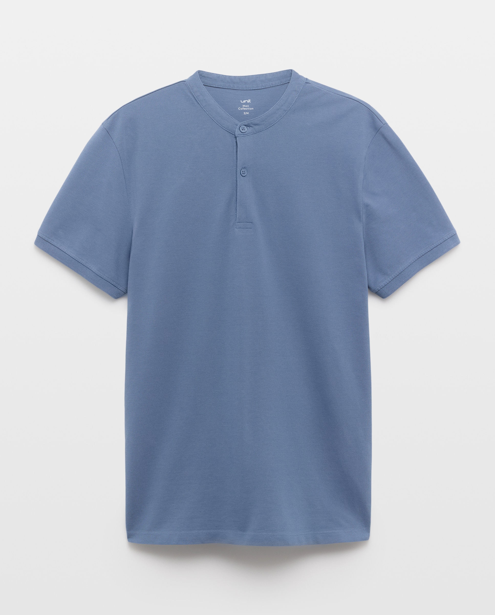 Polo de hombre manga corta cuello mao pique lavado 400 Azul-4