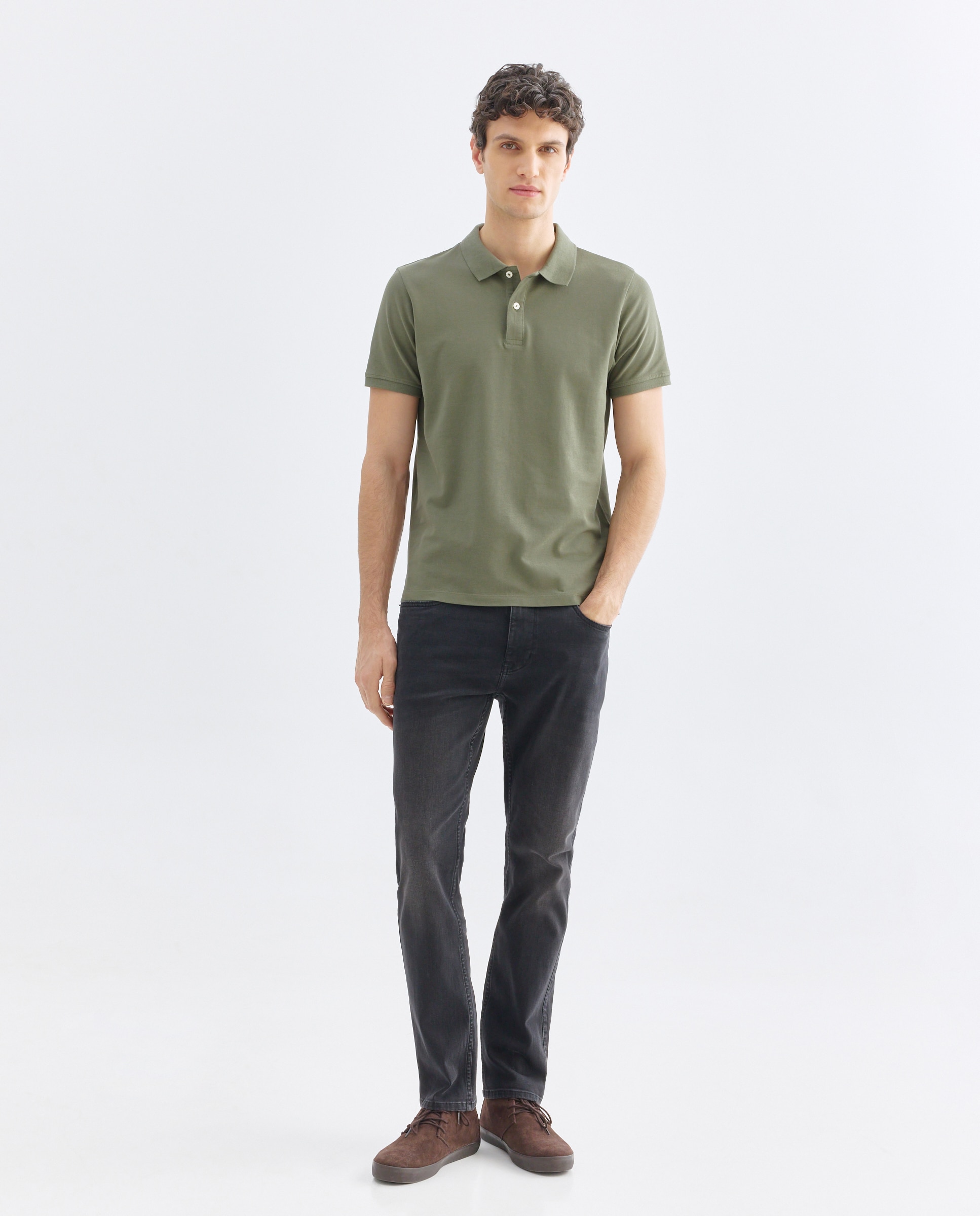 Polo de hombre manga corta pique liso 520 Kaki-2