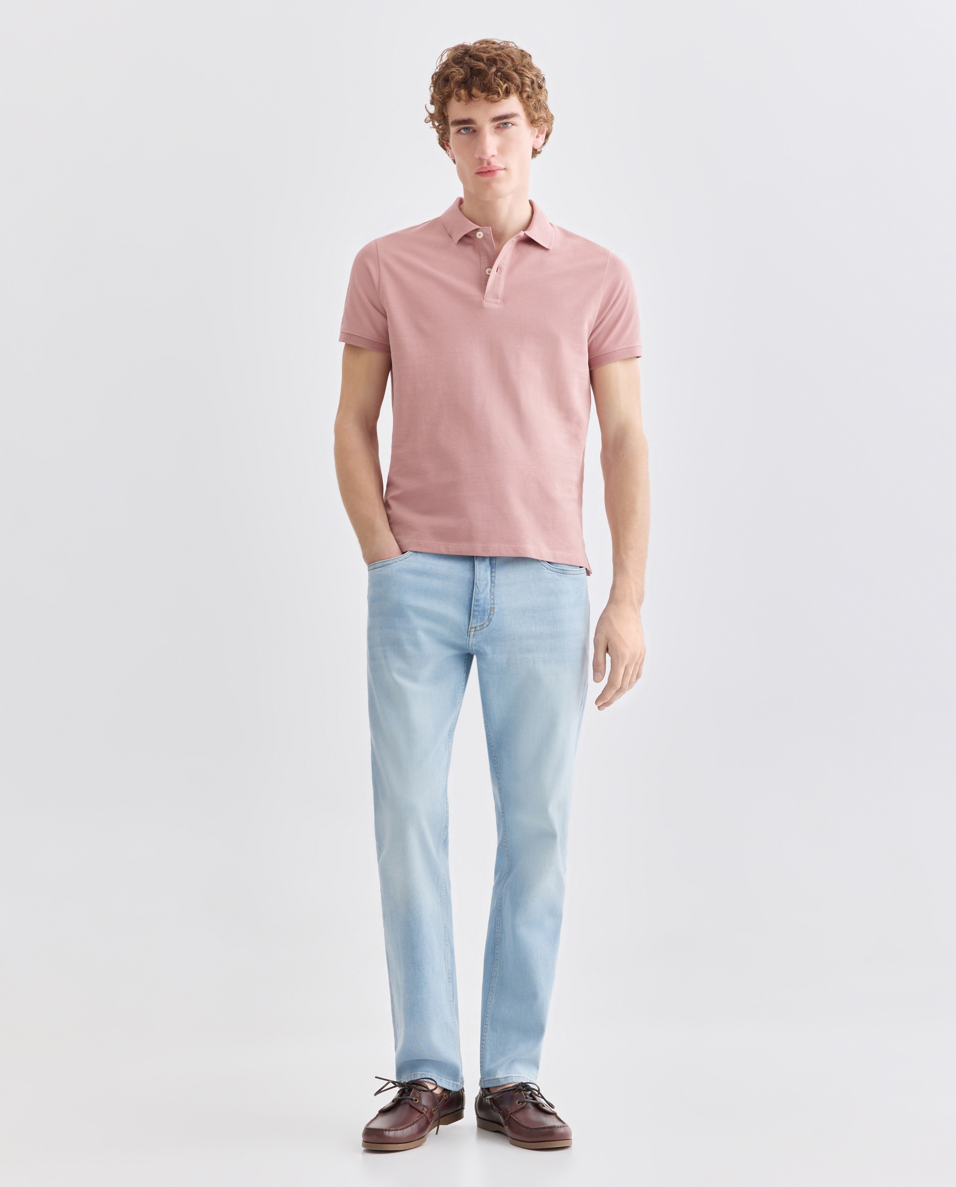 Polo de hombre manga corta pique liso 200 Rosa-2