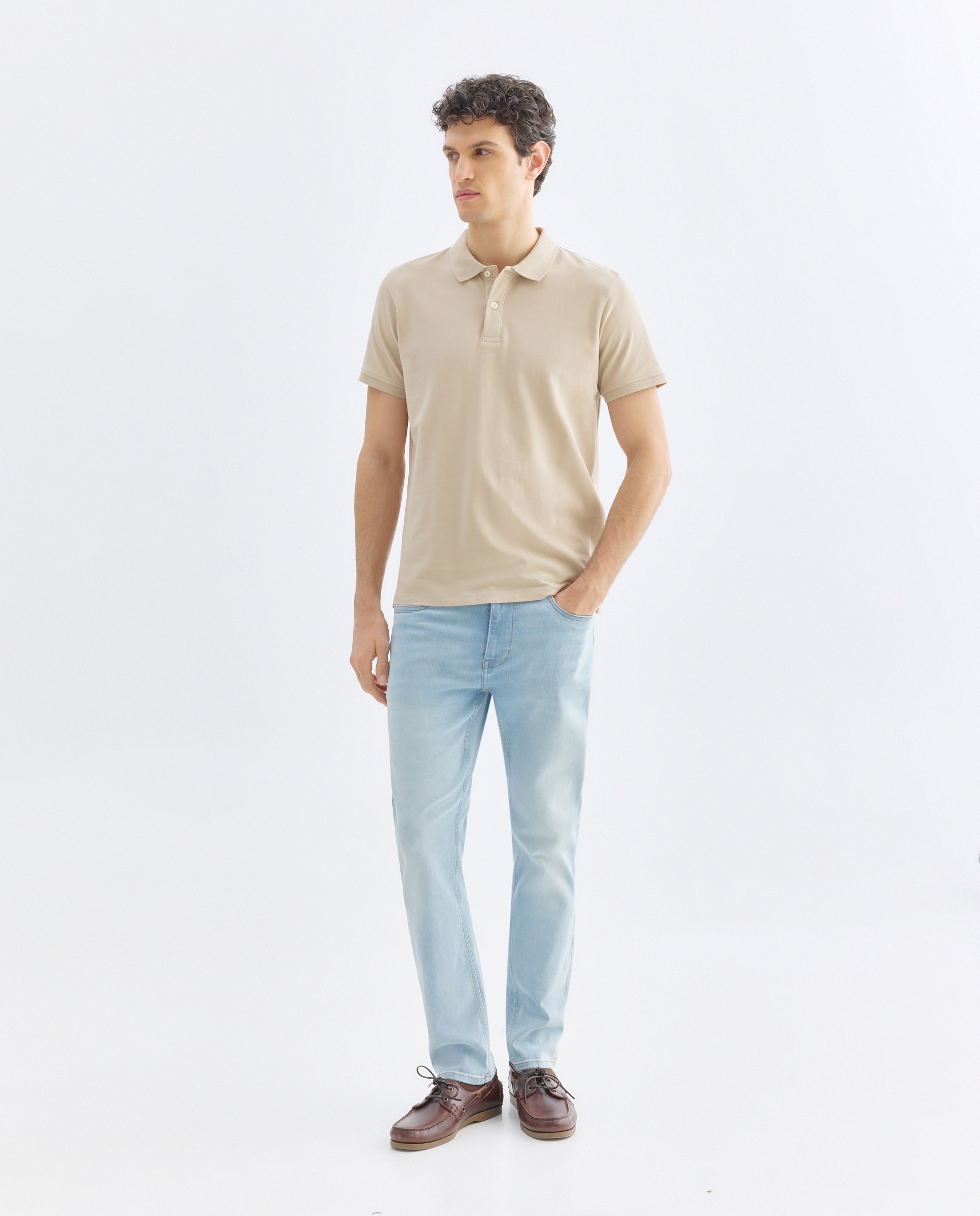 Polo de hombre manga corta pique liso Beige-2